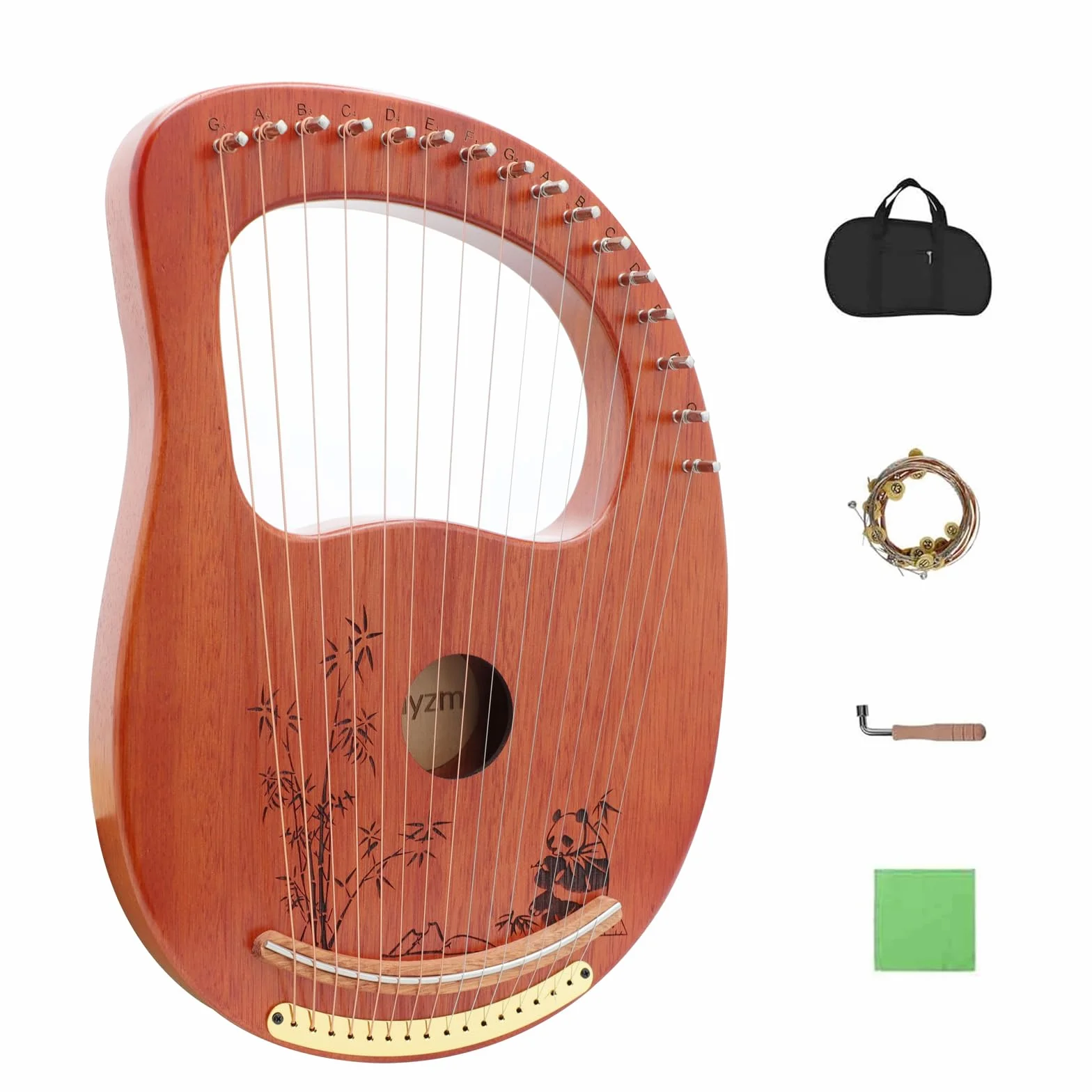 Rayzm Lyre Harp, instrumento lira de caoba de madera maciza con diseño de patente, arpa portátil de 16 cuerdas de metal para adultos/niños/principiantes