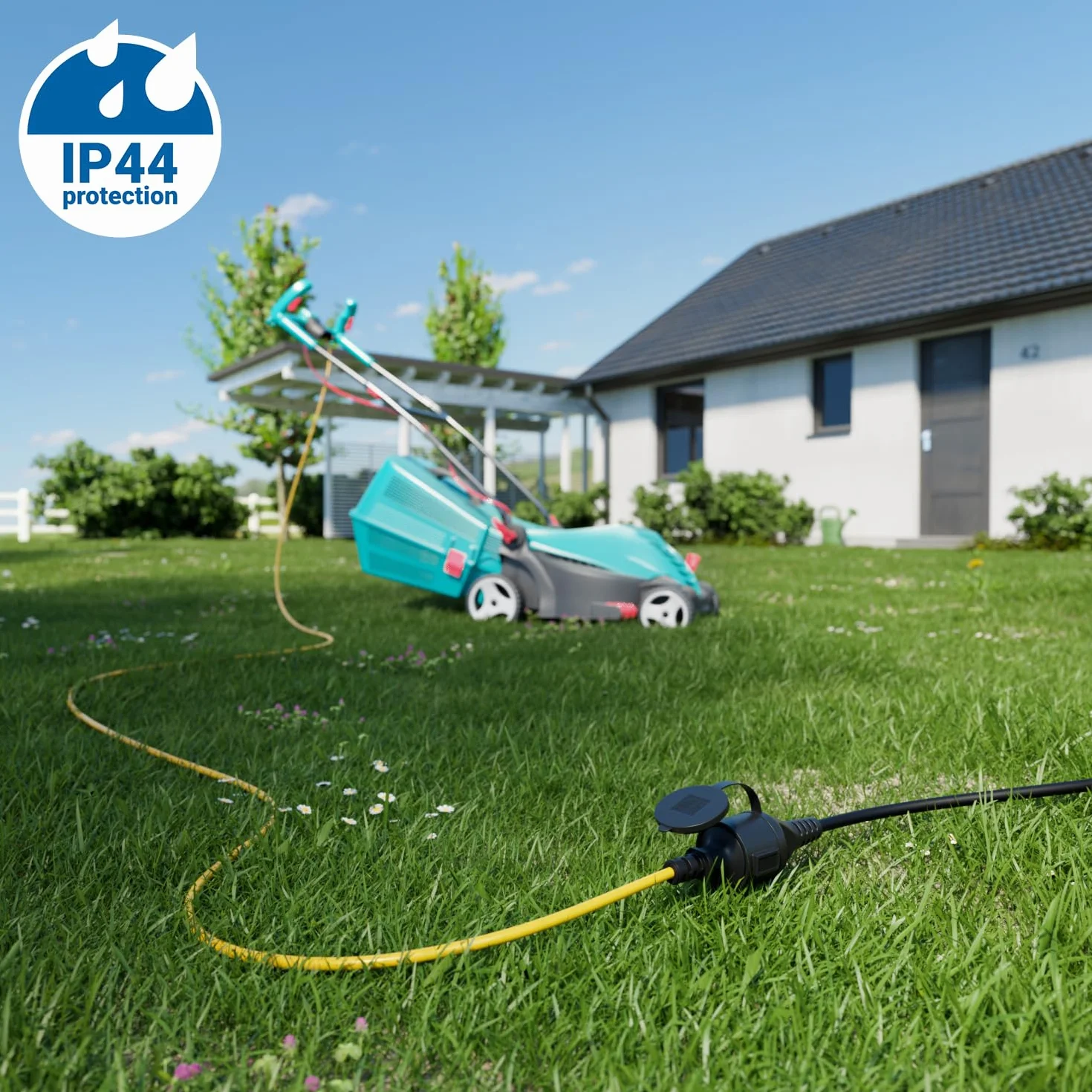 deleyCON Cable de Extensión Exterior Eléctrico IP44 5m H07RN-F 3G1.5mm² Negro