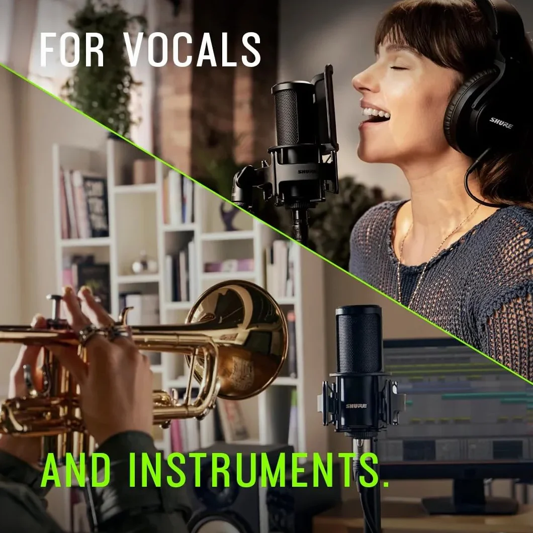 Shure SM4 Kit de Micrófono de Estudio, Micrófono de Condensador para Estudio en Casa con Conexión XLR Optimizado para Voces Suaves e Instrumentos Ruidosos con Audio Listo para Mezclar (SM4-K-KIT)