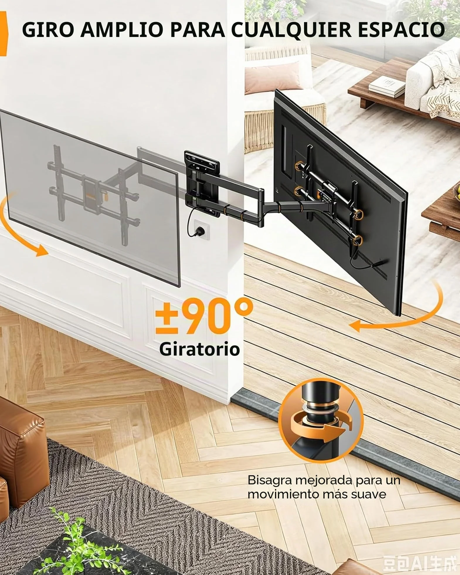 Perlegear Soporte TV Pared Brazo Largo 700 mm 32"-65" Inclinación Doble Gestión Cables 60 kg VESA 400x400 mm PGMF24B