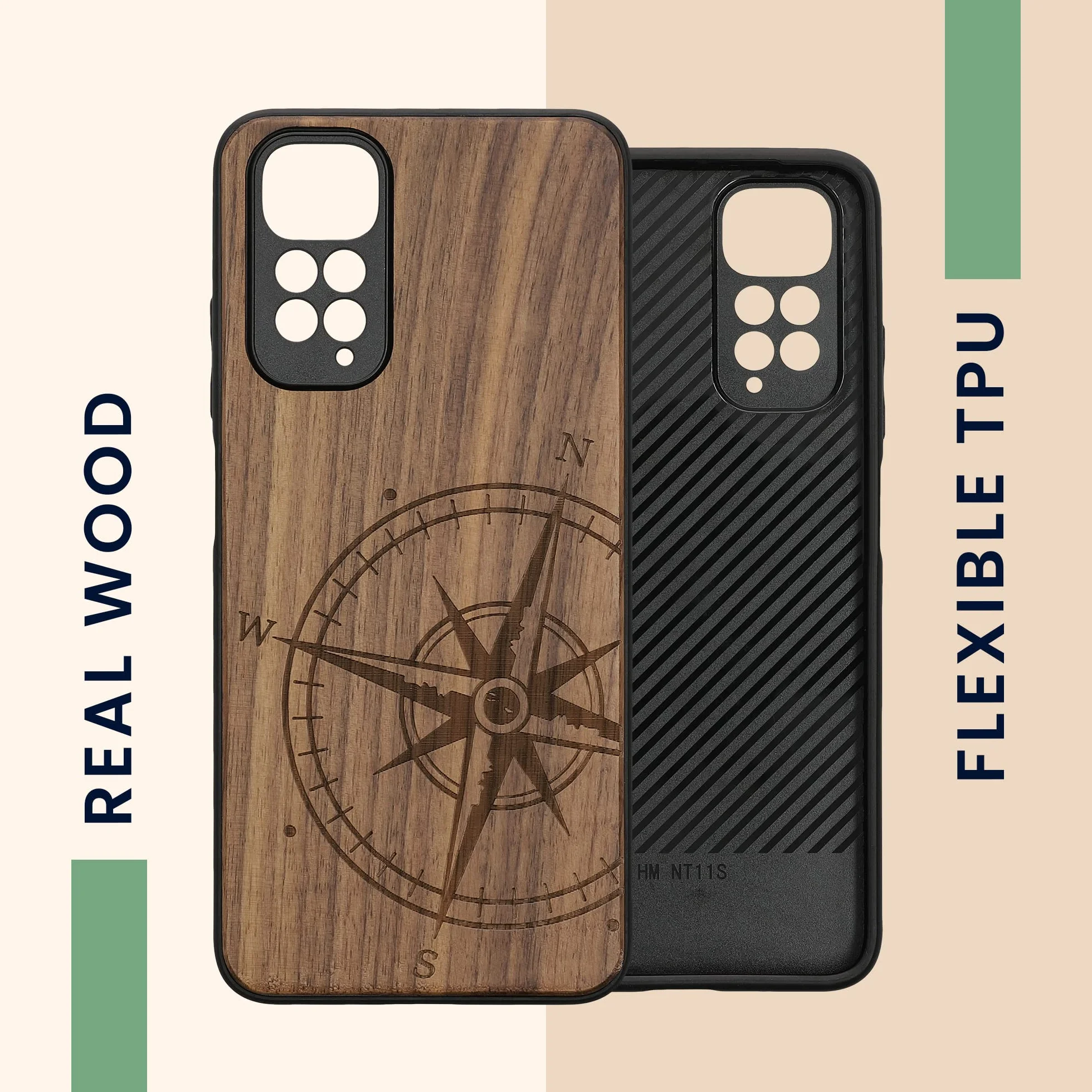kwmobile Carcasa Compatible con Xiaomi Redmi Note 11 Note 11S Funda de Madera con Bumper Antigolpes