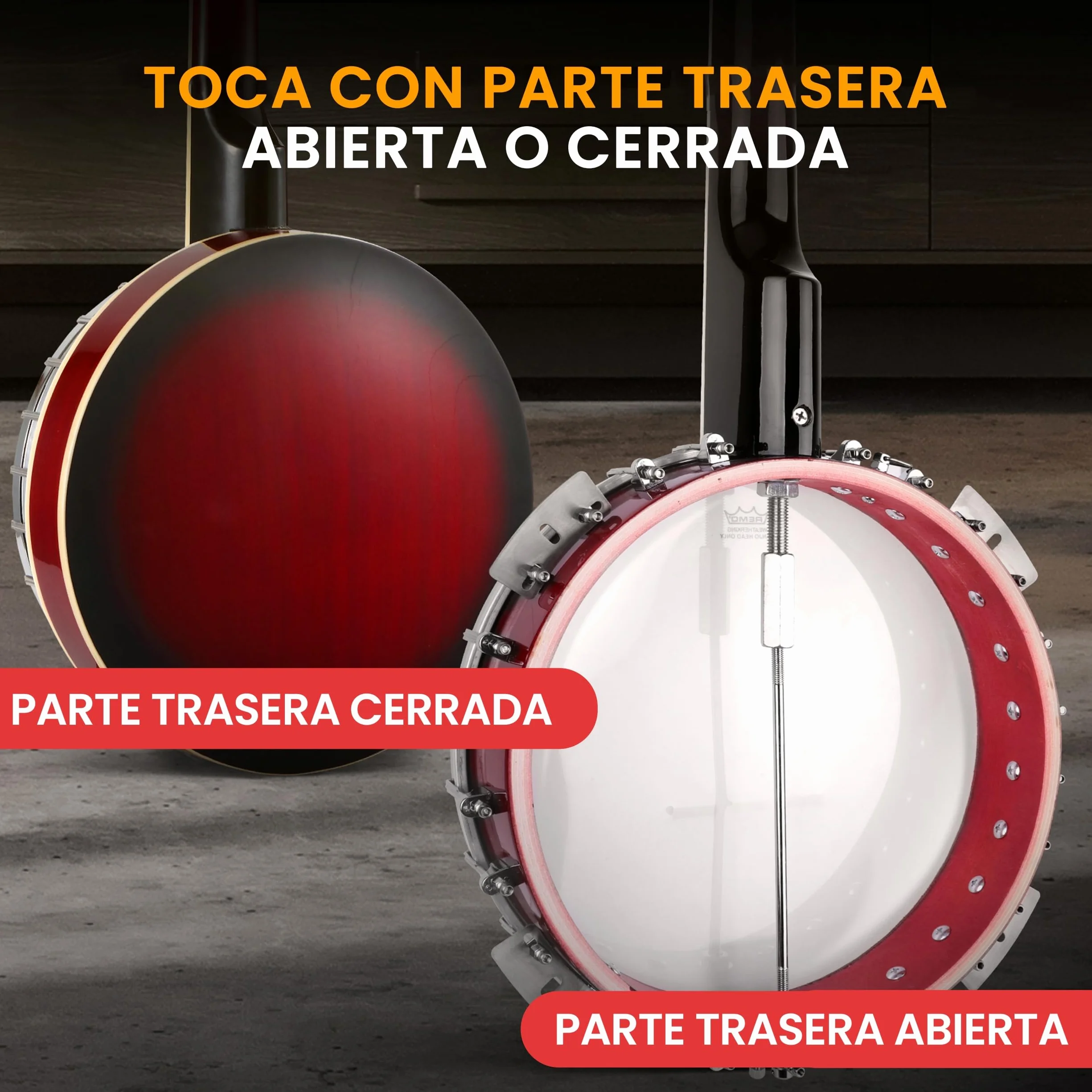 Pyle banjolele kit, Banjo, Remo head, Resonador de sapele, 39”, Tamaño tradicional, 5 cuerdas, Afinador engranado