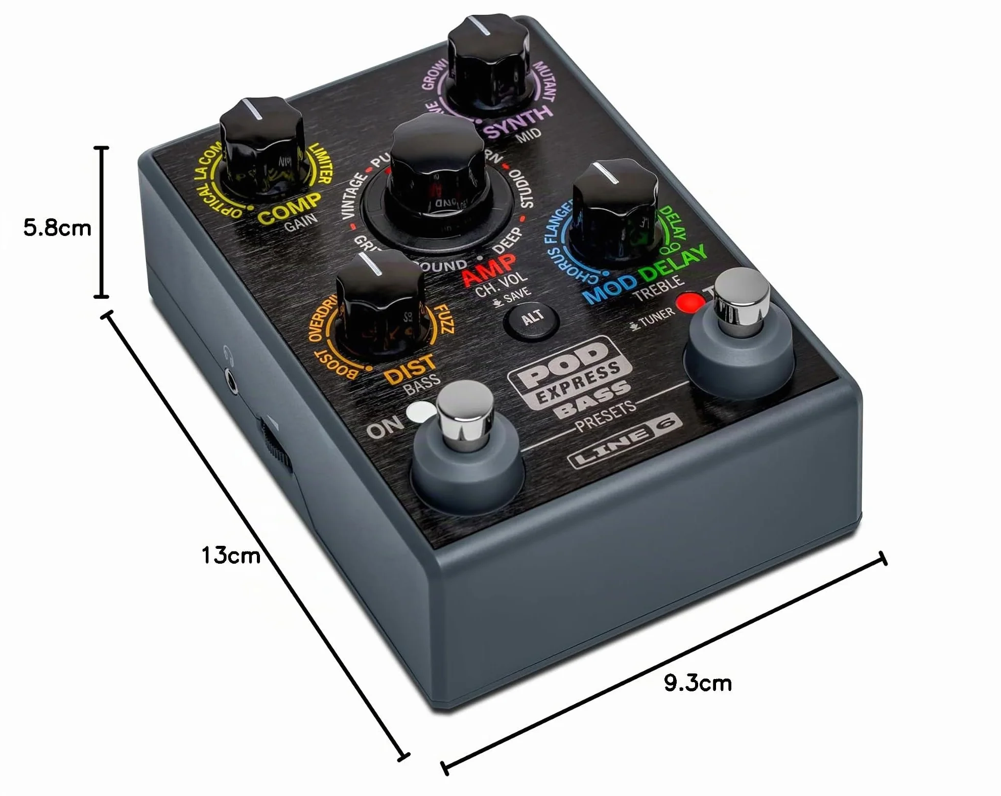 Line 6 POD Express, pedal procesador de amplificadores y efectos para bajo con 7 modelos de amplificadores, 16 modelos de efectos, 21 presets y controles simples, ligero, compacto y portátil
