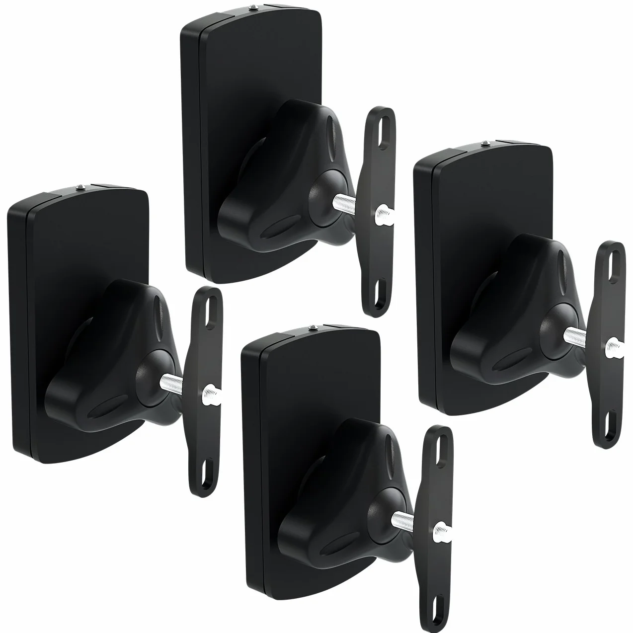 deleyCON 4X Soporte Universal para Altavoces y Bafles de Grado de Rotación + Inclinación hasta 10kg de Carga Instalación en Paredes y Techos - Negro