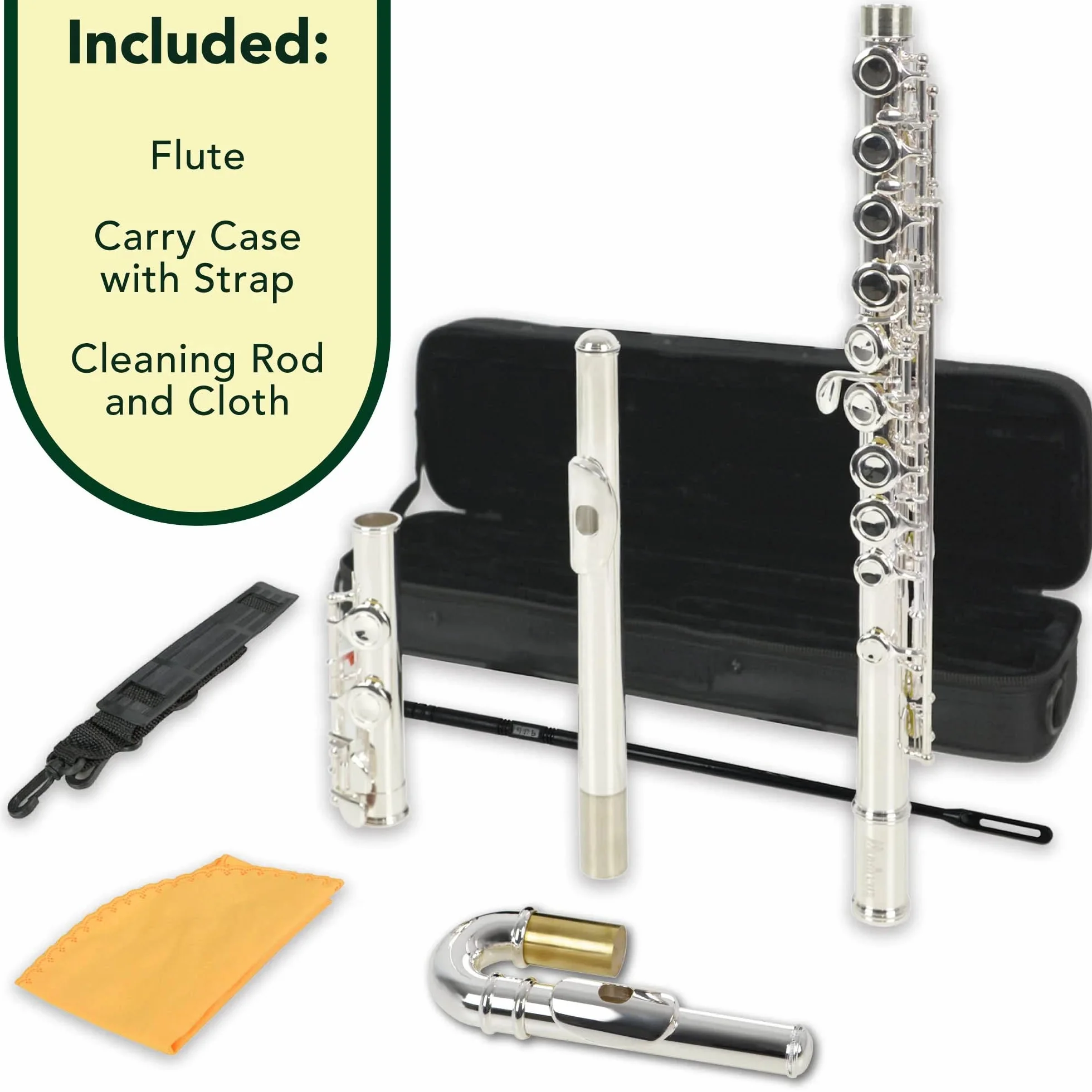 Montreux Curved Head Student Flauta Para Principiantes Más Jóvenes Con Una Carcasa De Transporte Protectora Ligera - Incluye Cabezas Rectas Y Curvas: Plateado, Plateado, G, Mecanismo Dividido, Coal C