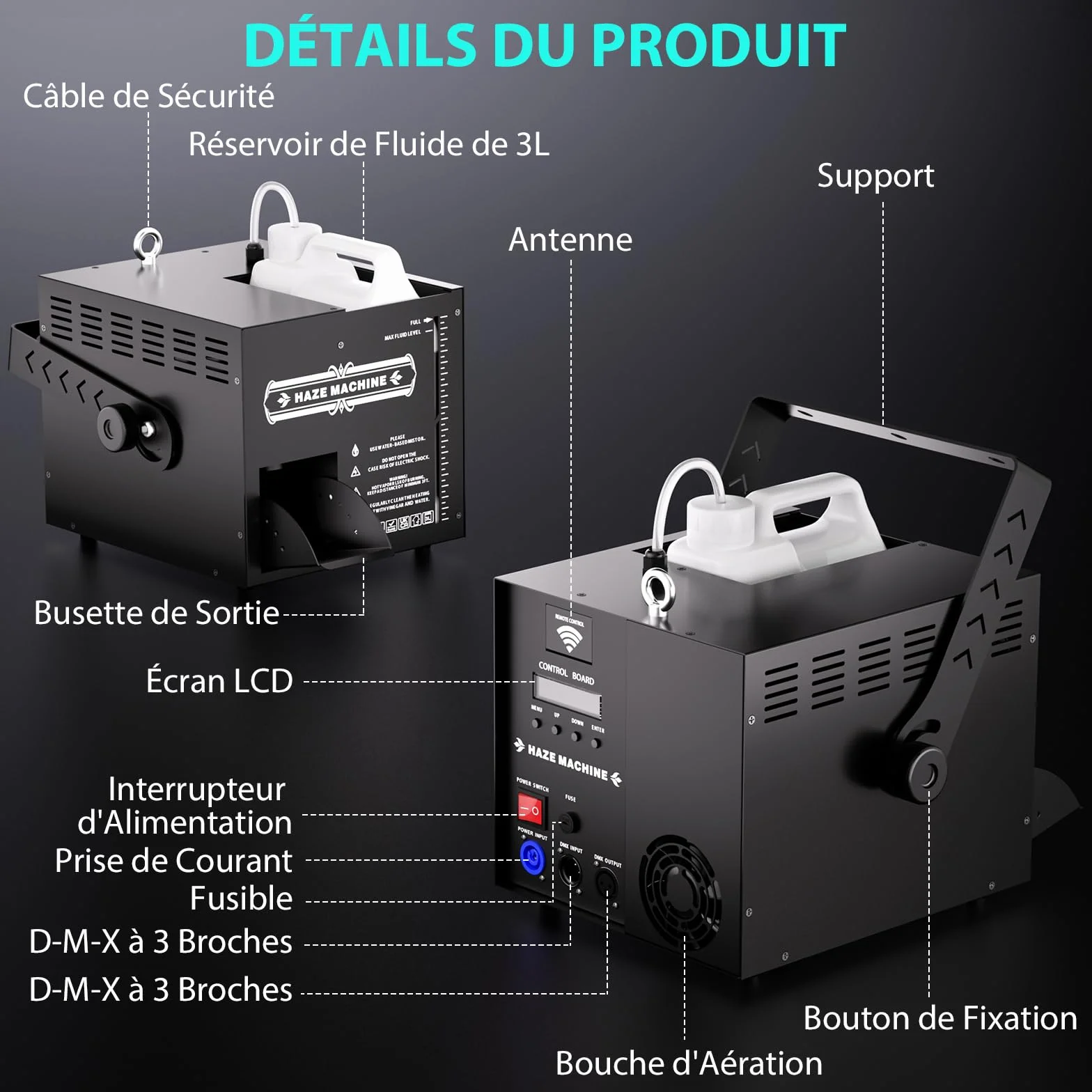 1500W Máquina de Humo con Control Remoto,Máquina de Niebla con Depósito de Combustible Grande de 3 L,Calentamiento 3 Minutos,Fog Machine Portátil para DJ, Fiestas,Bodas,Escenario de Efectos