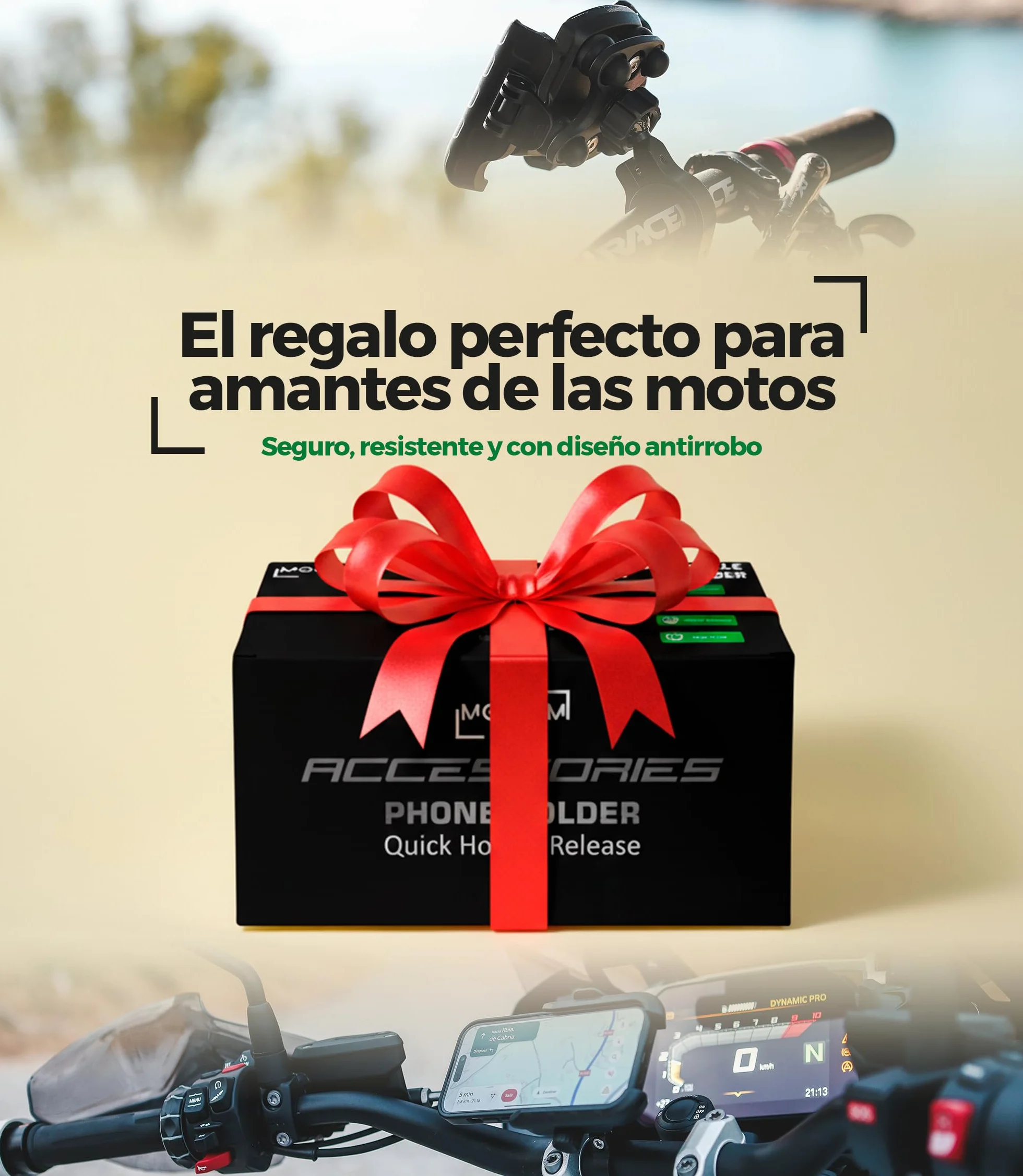 Soporte Móvil Moto Antivibración Aluminio CNC Liberación Rápida Rotación 360° Montaje Manillar 22-32mm Espejo 12-14mm Compatible Scooter Bicicleta