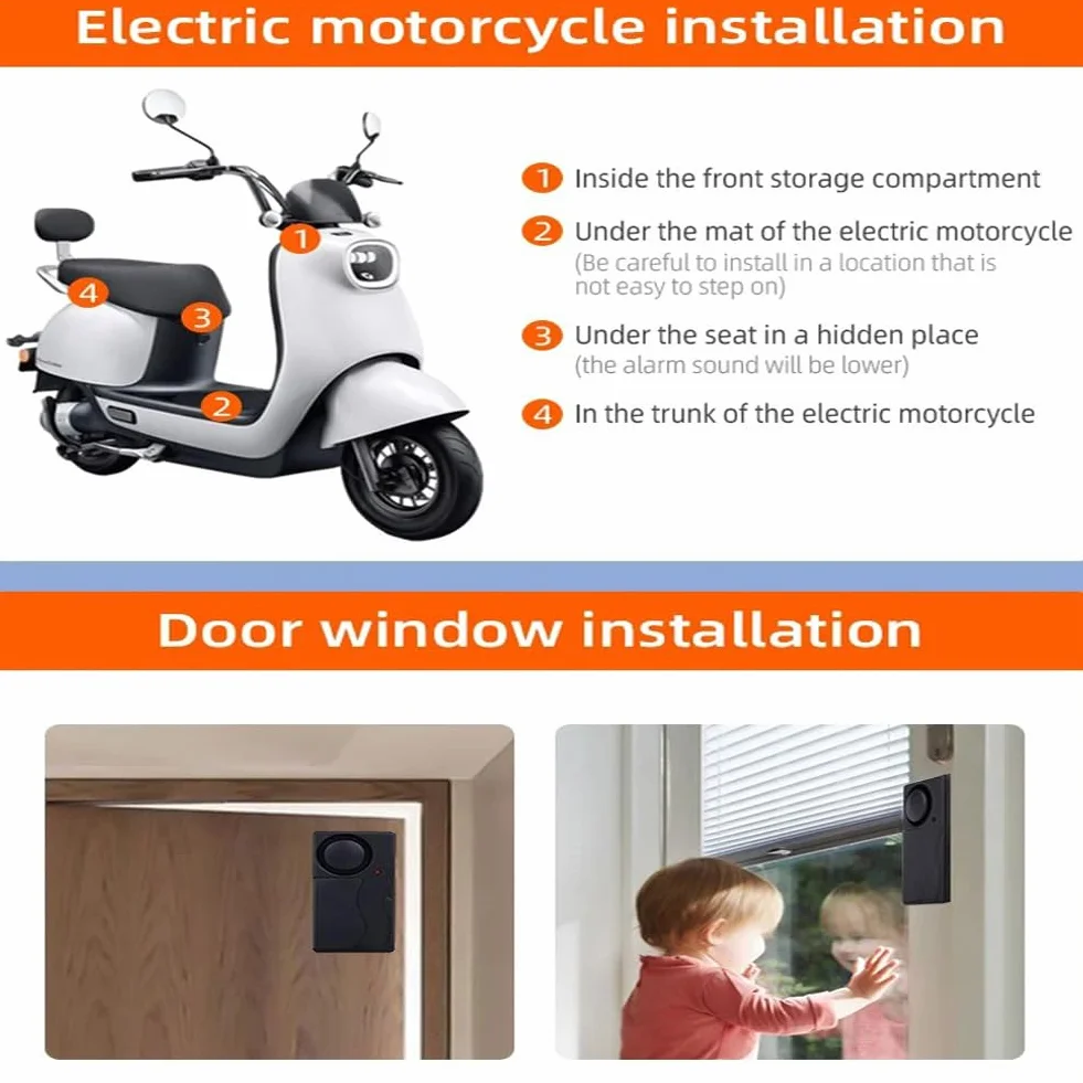 Mengshen Alarma Antirrobo para Bicicleta Alarma Seguridad Vibración Sensor Movimiento Sistema Alarma Seguridad para E-Bike Bicicleta Puerta Ventana Coche 110dB Loud (2 Mando a Distancia Incluido)