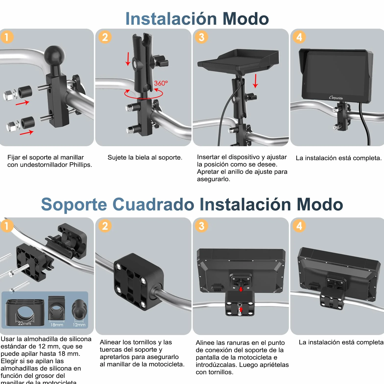 Carpuride W702T Pro Motocicleta Carplay Pantalla con TPMS Sistema, Inalámbrico CarPlay y Android Auto, 7" Impermeable Táctilpantalla, Dual Bluetooth, Intercomunicador Función, Nav, Brújula, Barómetro.