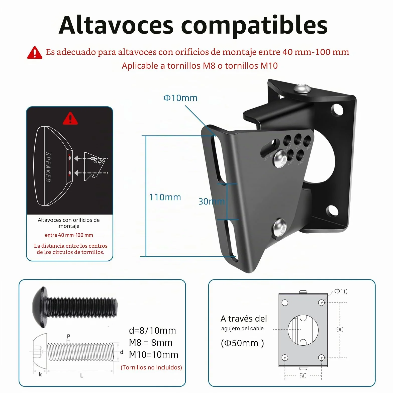 Soportes de Pared para Altavoces Resistentes, Montaje en Pared Universal para Altavoces Samsung/Bose/LG/Yamaha/Teufel, Soportes de Pared de ángulo Ajustable, soporta hasta 40 kg (1 par)