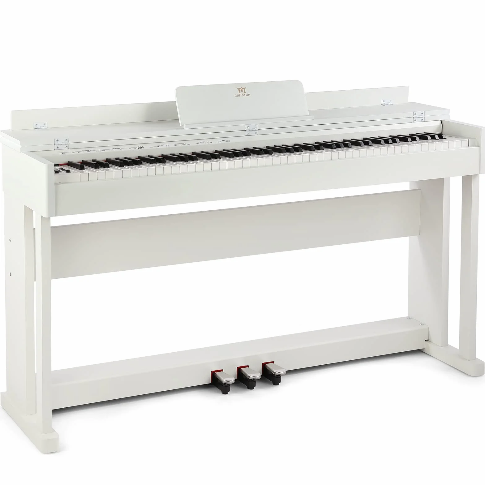 MUSTAR Piano electrónico de 88 teclas con mecanismo de martillos, piano digital, piano electrónico con 3 pedales, sistema de control doble, USB/MIDI, clásico profesional (Blanco)