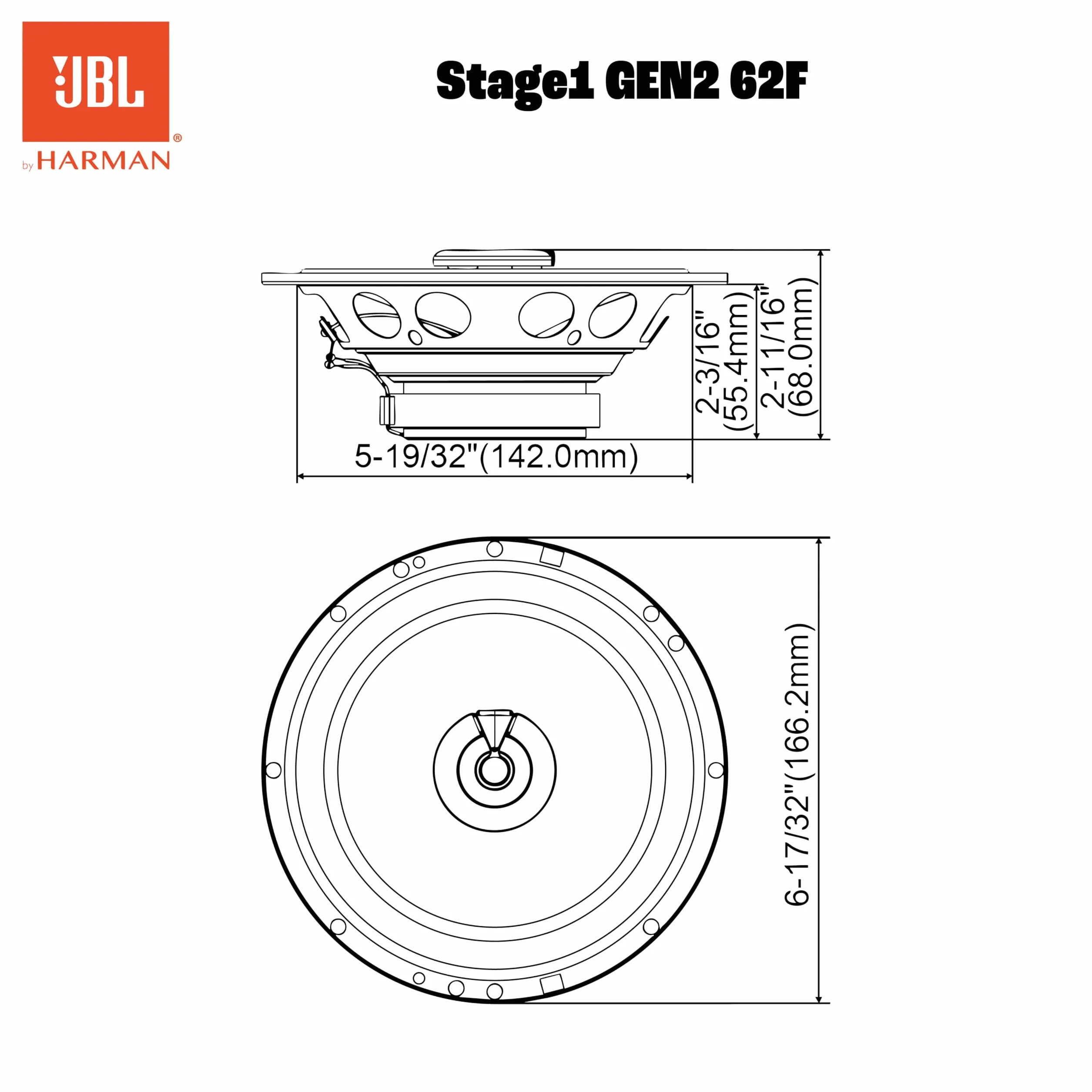 JBL Stage1 62F Gen2 Altavoces coaxiales 2 vías 6,5 Pulgadas 50 W RMS 400 W Pico 4 Ω