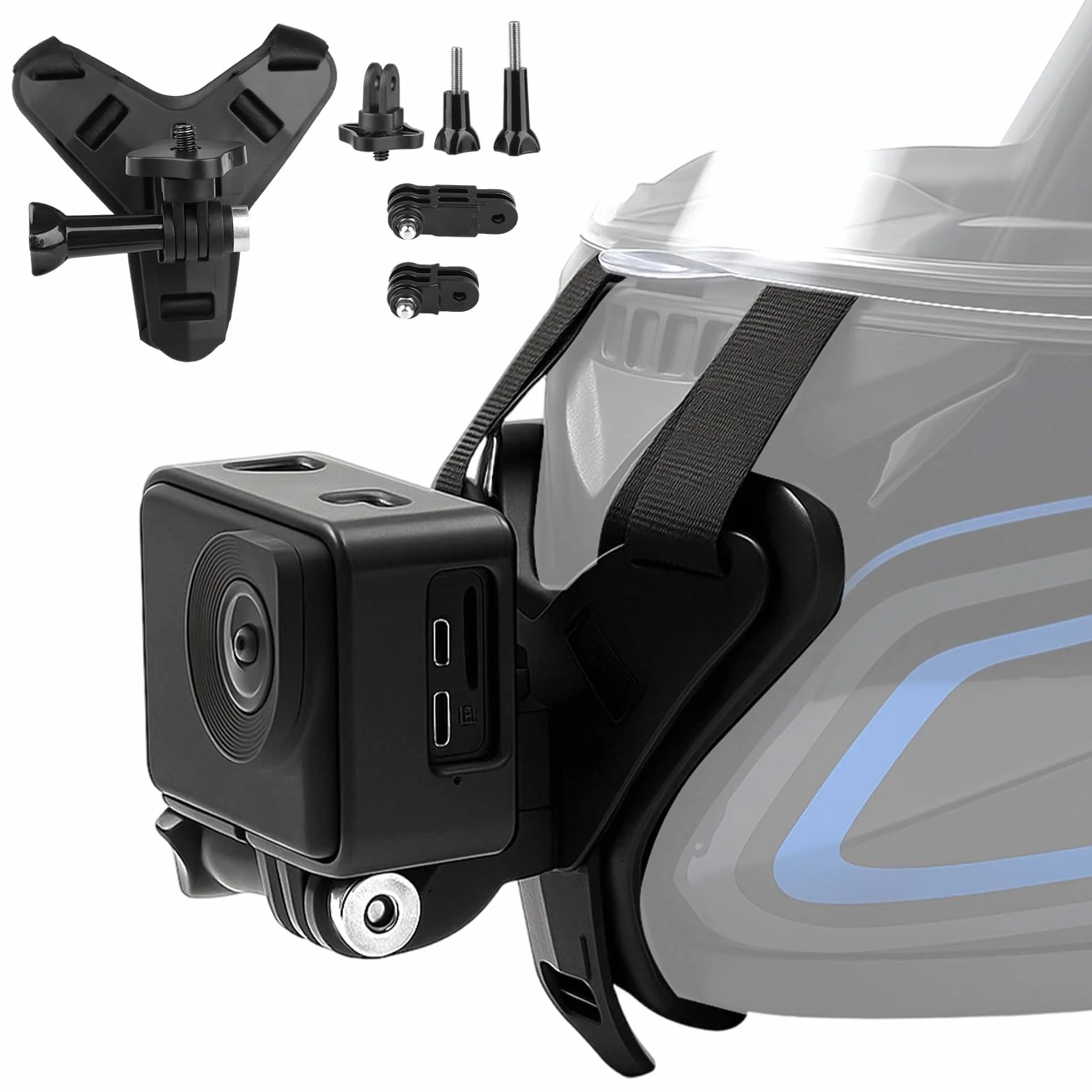 Soporte Casco de Moto Mento para GoPro Hero 13 12 11 10 9 8 7 6 5 para dji OSMO Action 5 Pro 4/3 Ace Pro Ace Pro 2 X4 X3 GO3 Session Soporte de Cámara de Gancho J Silicona Antideslizante
