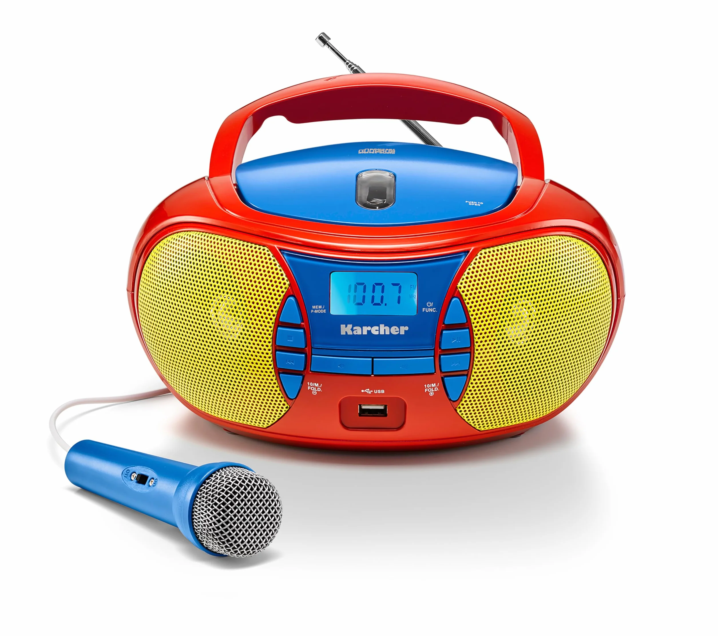 Karcher RR 5026 - Radio portátil para niños, Multicolor (Reproductor de CD, Radio FM, USB y micrófono)