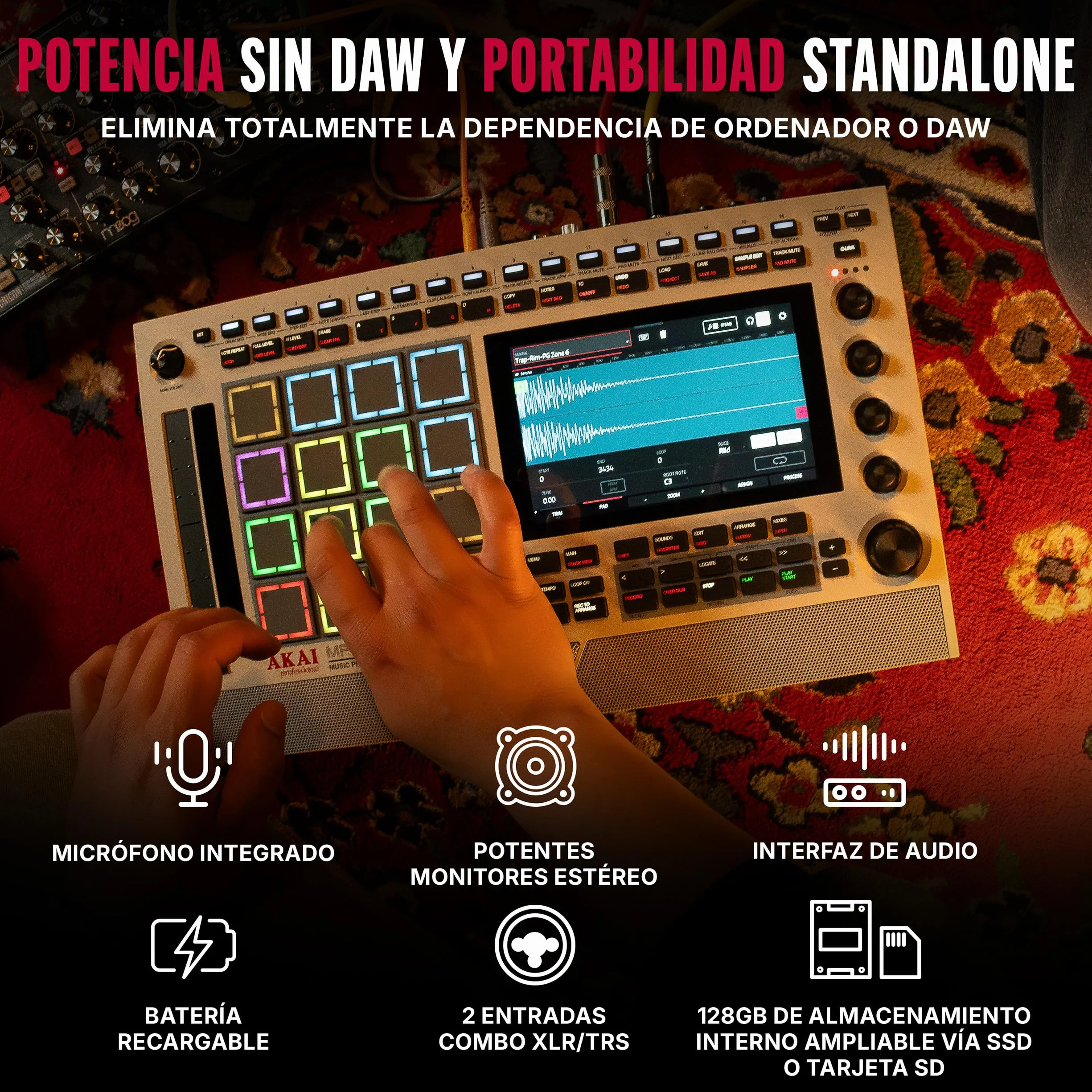 Akai Professional MPC Live III Retro Centro de Producción Musical portátil y Autónomo con Pads MPCe, Secuenciador, Pantalla táctil, Micrófono, Altavoces, Interfaz de Audio, Wi-Fi, Bluetooth, Batería