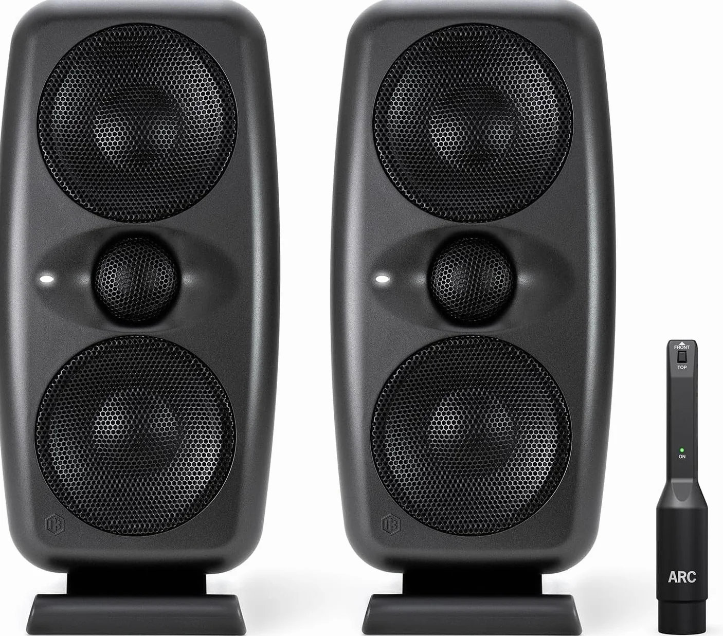 IK Multimedia iLoud MTM MKII - Pareja de monitores de estudio compactos de alta gama de nueva generación con corrección ARC integrada, emulación de altavoz y 100 W. Incluye micrófono ARC. Color negro