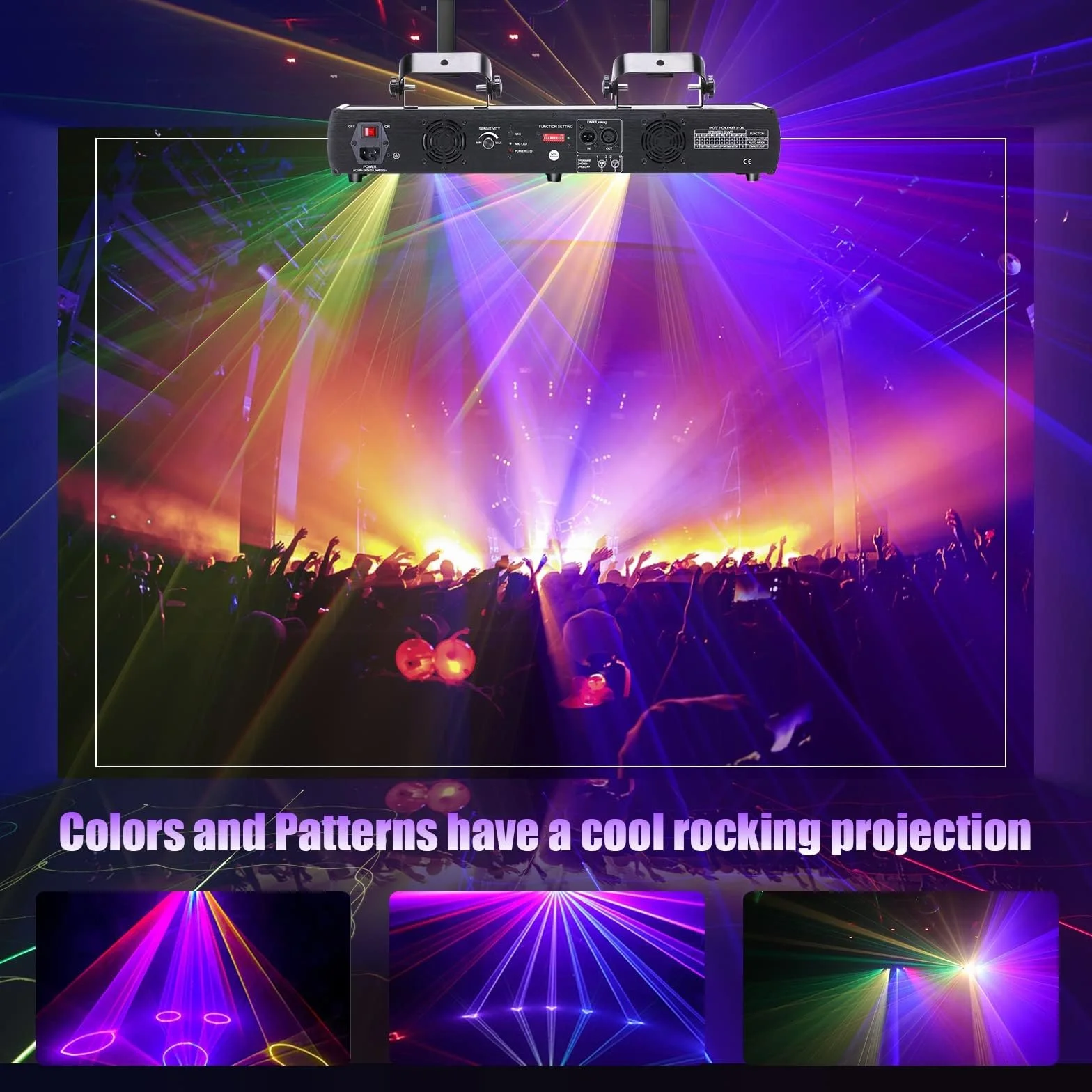 Luces de discoteca, luces LED RGBY de 4 lentes for DJ, luces de fiesta for escenario, activadas por sonido/DMX autopropulsadas/maestro-esclavo, 100 patrones/300 efectos, for cumpleaños, DJ, espectácul