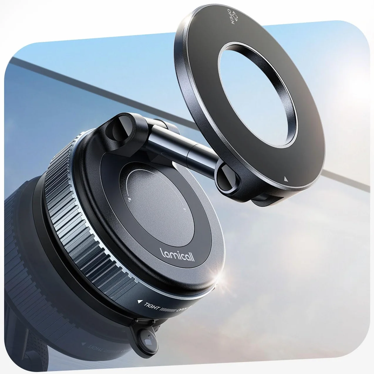 Lamicall Soporte Móvil Coche para MagSafe - [Ventosa de Vacío & 24X N55 Imanes] 360° Rotación, Soporte Coche para Salpicadero/Parabrisas, Soporte Magnetico para iPhone 17 16 15 14 13, Otro Smartphone