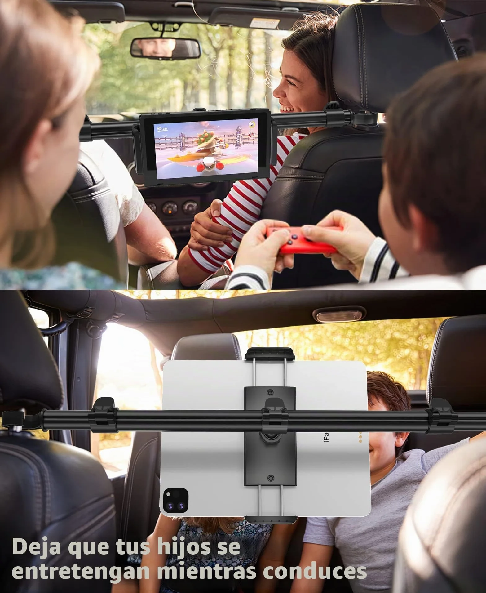 Soporte Tablet Coche Central, Tryone Soporte Universal Ajustable para Tableta automóvil iPad Series/Samsung Galaxy Tabs/Switch Phones, etc. Dispositivos de 4.7-12.9 Pulgadas/con 2 Ganchos