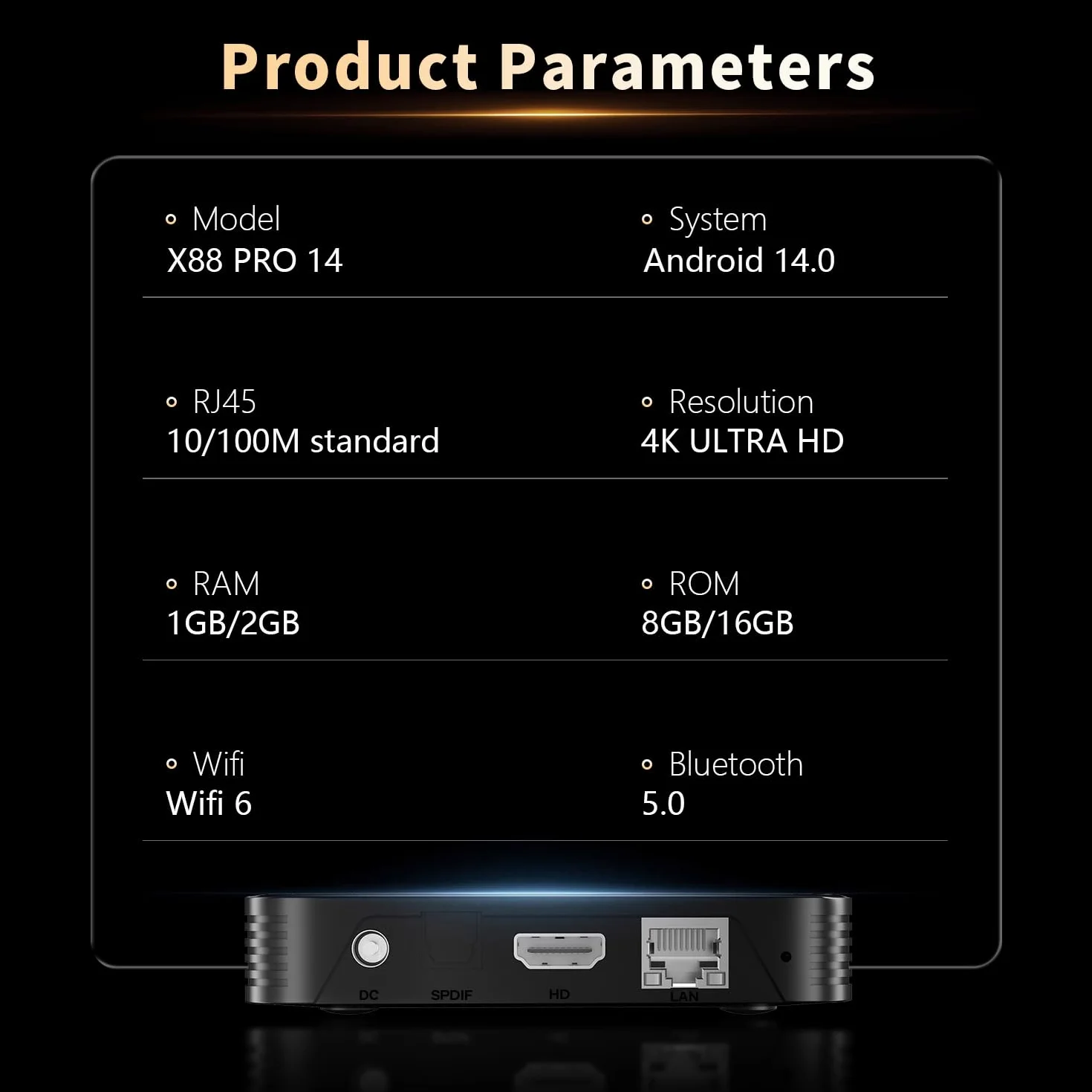Android 14.0 TV Box 4K 2GB RAM 16GB ROM RK3518 Quad-Core 64bit Cortex-A53 Mali 450 MP2 Bluetooth 5.0 Wi-Fi de Doble Banda