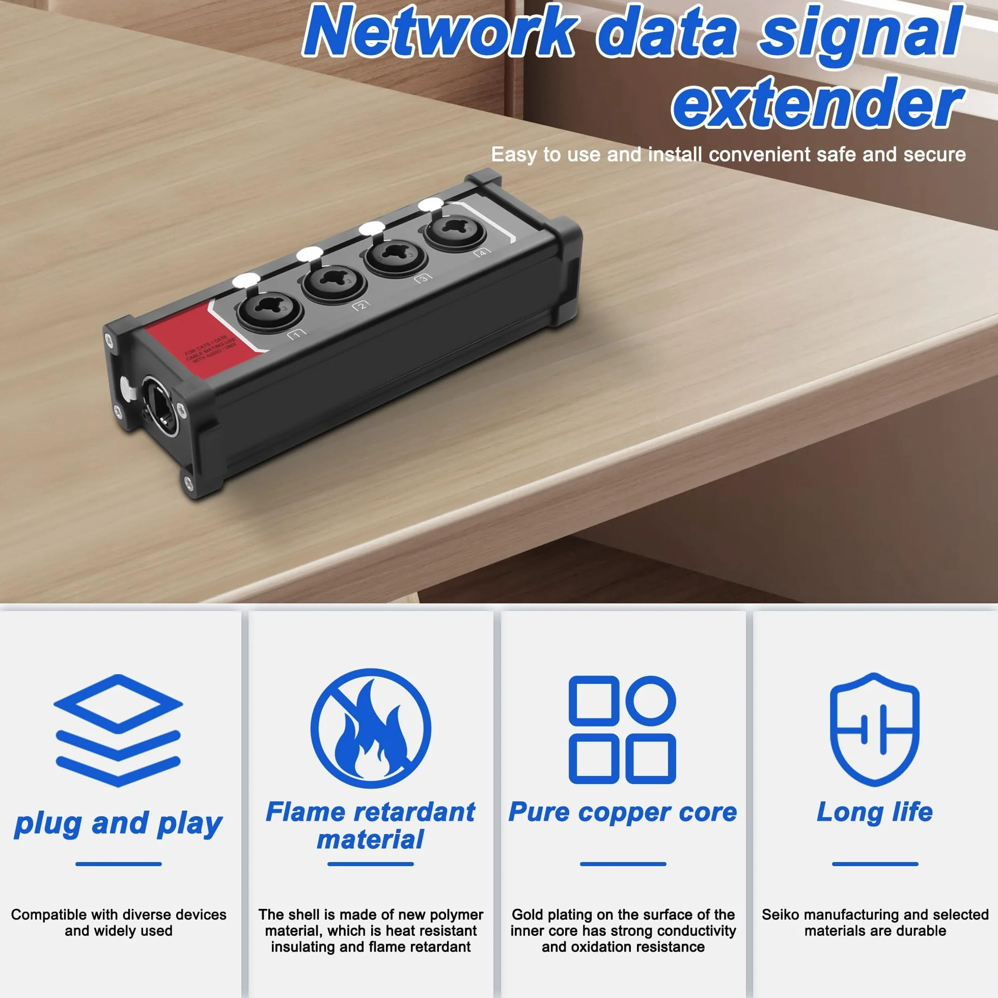 XMSJSIY Caja de serpiente de 4 canales, 4,6,35 mm, 1/4 pulgadas, TRS estéreo hembra a RJ45 Ethercon, extensor hembra a través de Ethernet Cat5/6 para Stage Sound y Grabación Studio (B)