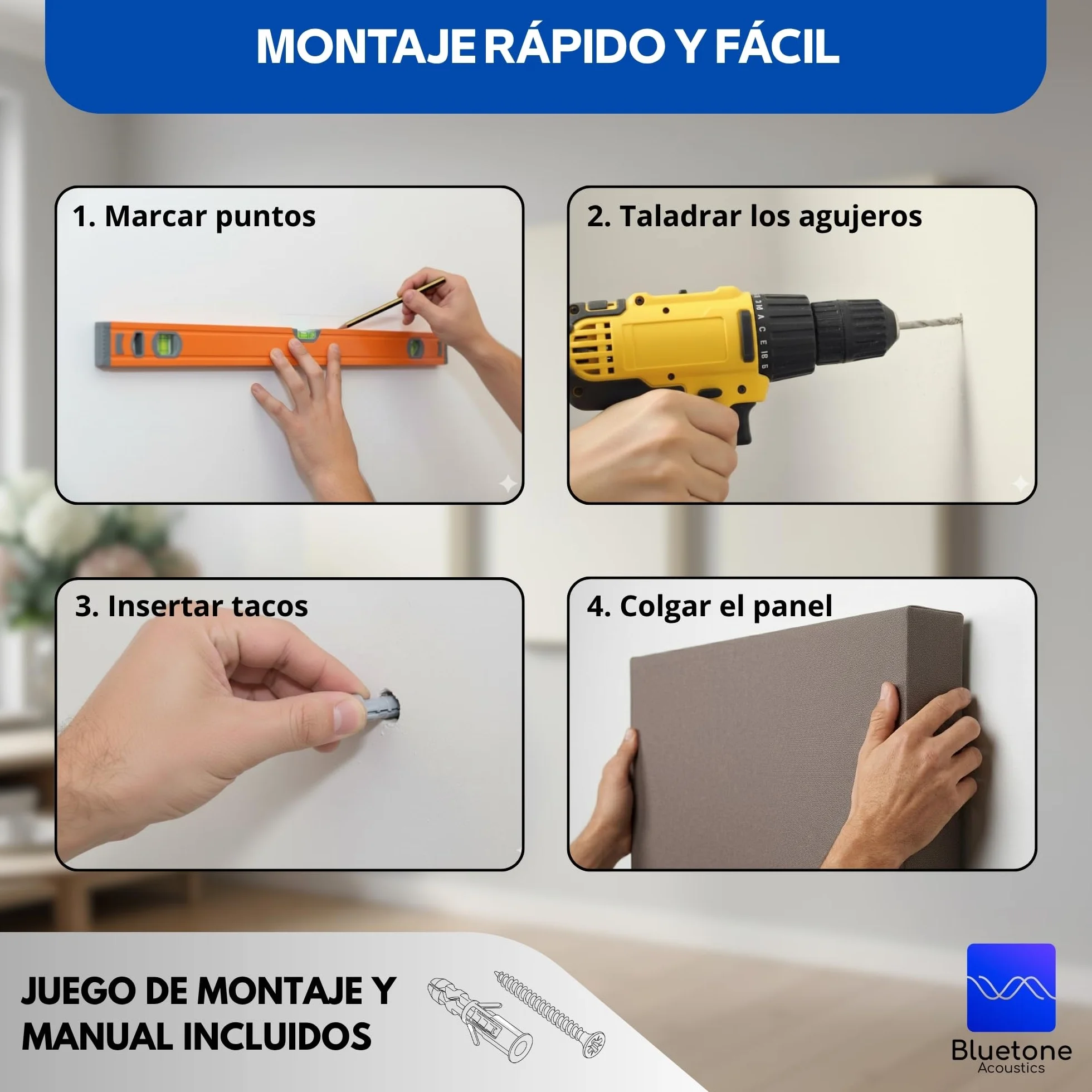 Bluetone Acoustics Studio Spectrum - Panel fonoabsorbente de Alta Eficiencia Premium - Paneles Acústicos para Paredes y Techos (100x50x10cm, Azul)