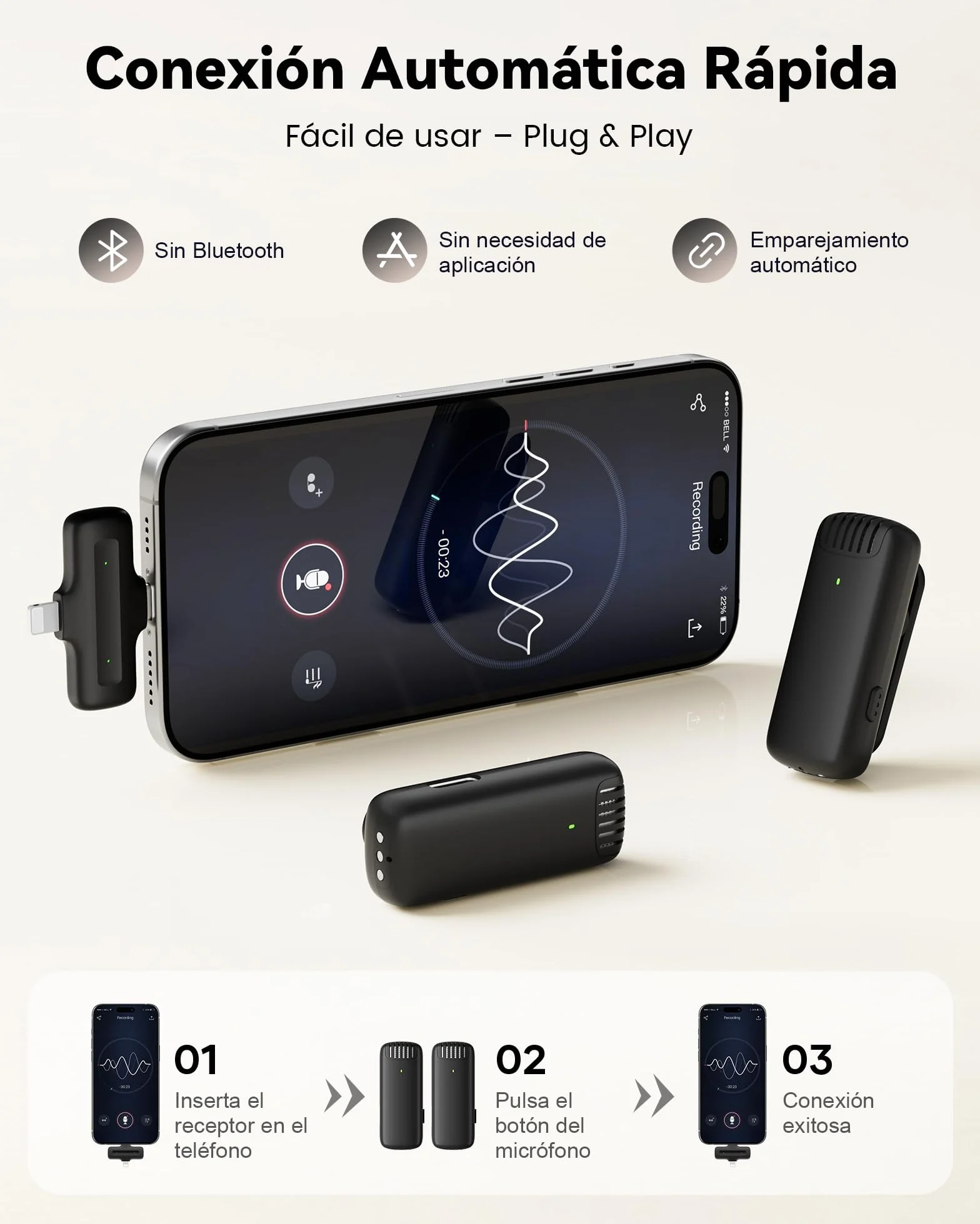 CZOCPOS Micrófono inalámbrico para Phone, Pad y Android con Estuche de Carga, 2 micrófonos de Solapa Plug & Play, reducción de Ruido, Mini micrófono para Video, Youtube, Vlog y Streaming