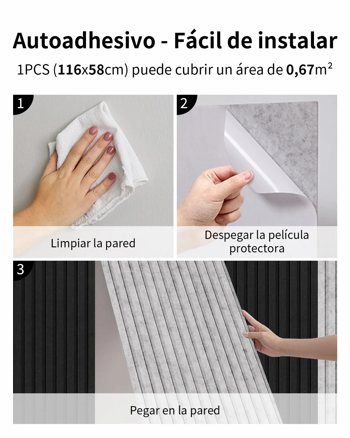 Grandes Paneles Acústicos Autoadhesivos 116x58x1,8cm, 6 Pack Paneles Aislantes de Pared, 4,04㎡ Revestimiento Acústico & Decoración de Pared para Estudio Oficina, Blanco