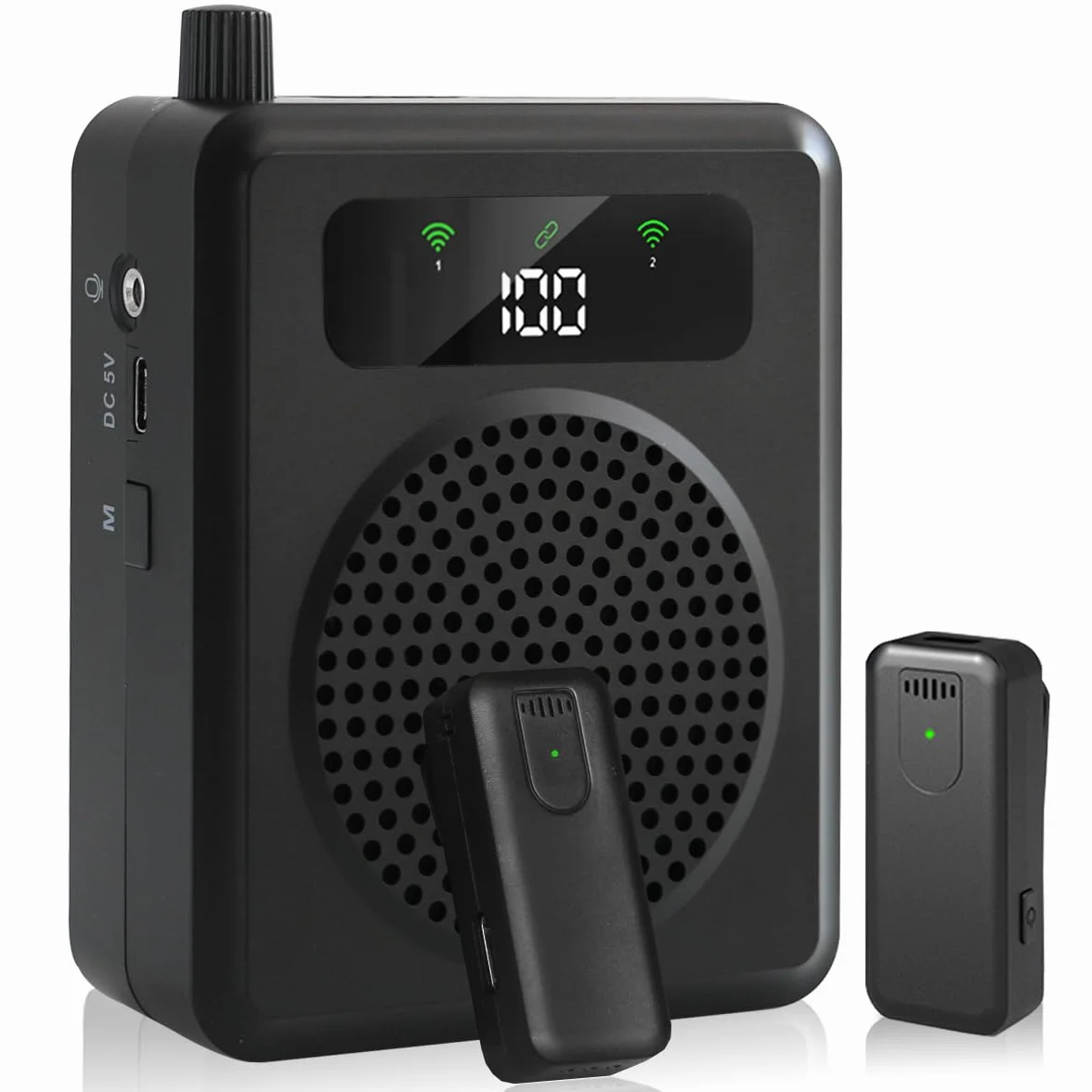 Amplificador de Voz inalámbrico para Profesores, Amplificador de Voz portatil con lavalier micrófonos, Sistema PA 2000mAh Recargable Personal para Aula, guías turísticas, Hablar (Negro)