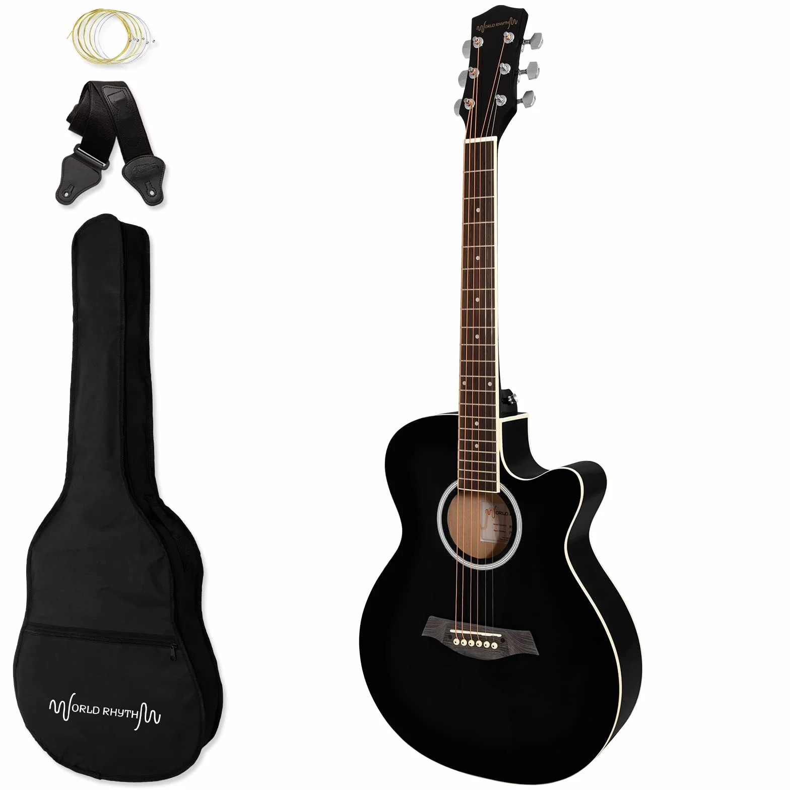 Guitarra acústica 3/4 - Guitarra de cuerpo pequeño para principiantes en negro