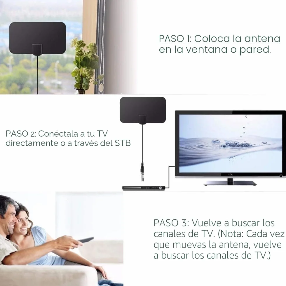 Mini antena de TV digital para interiores, amplificador de señal 50 millas, compatible con F-TV HDTV 4K