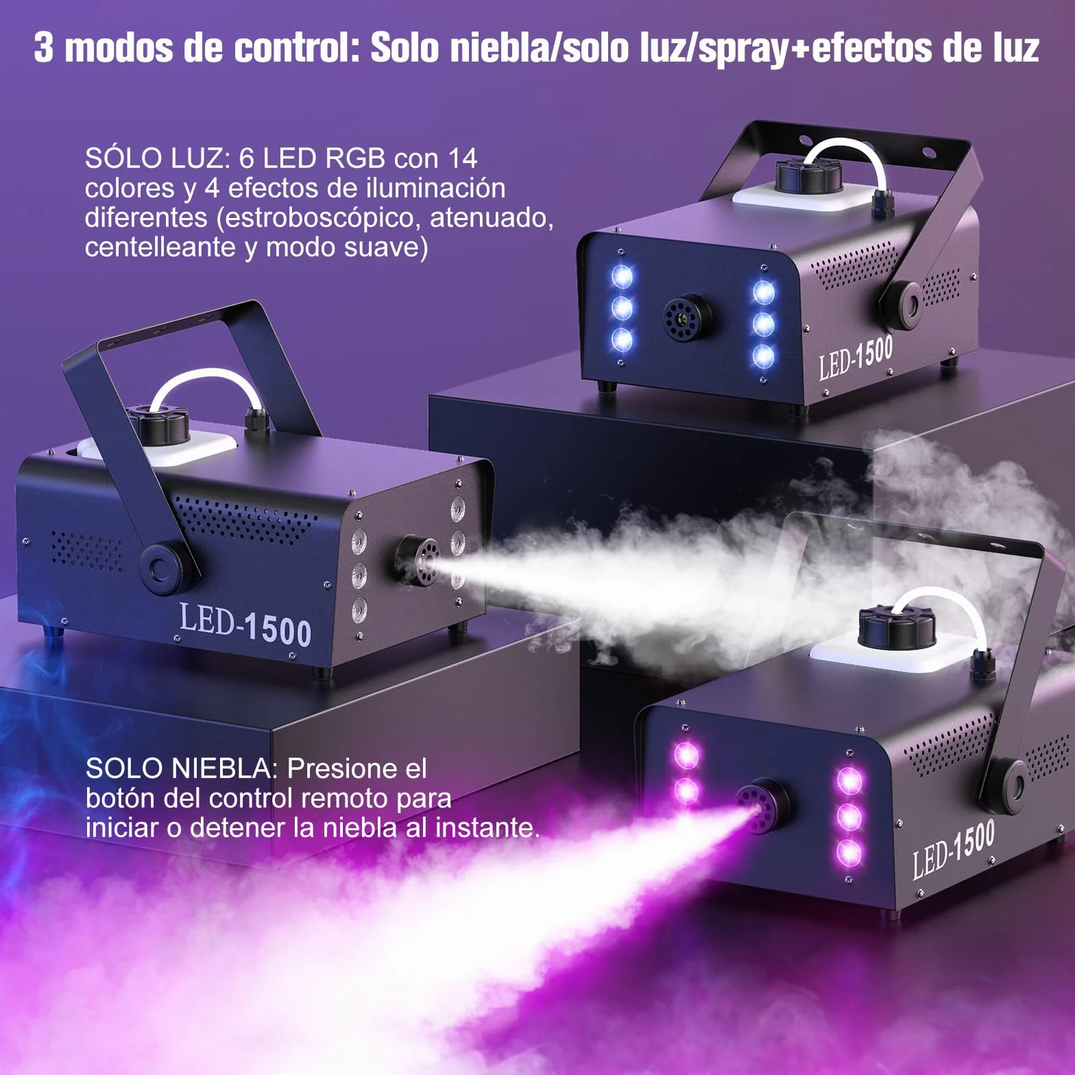 UKing 1500W Máquina de Humo con 6 LED RGB, Máquina de Humo para Fiestas con Control Remoto y 1L Tanque, Alto Volumen de Niebla, para Halloween, Navidad y bodas