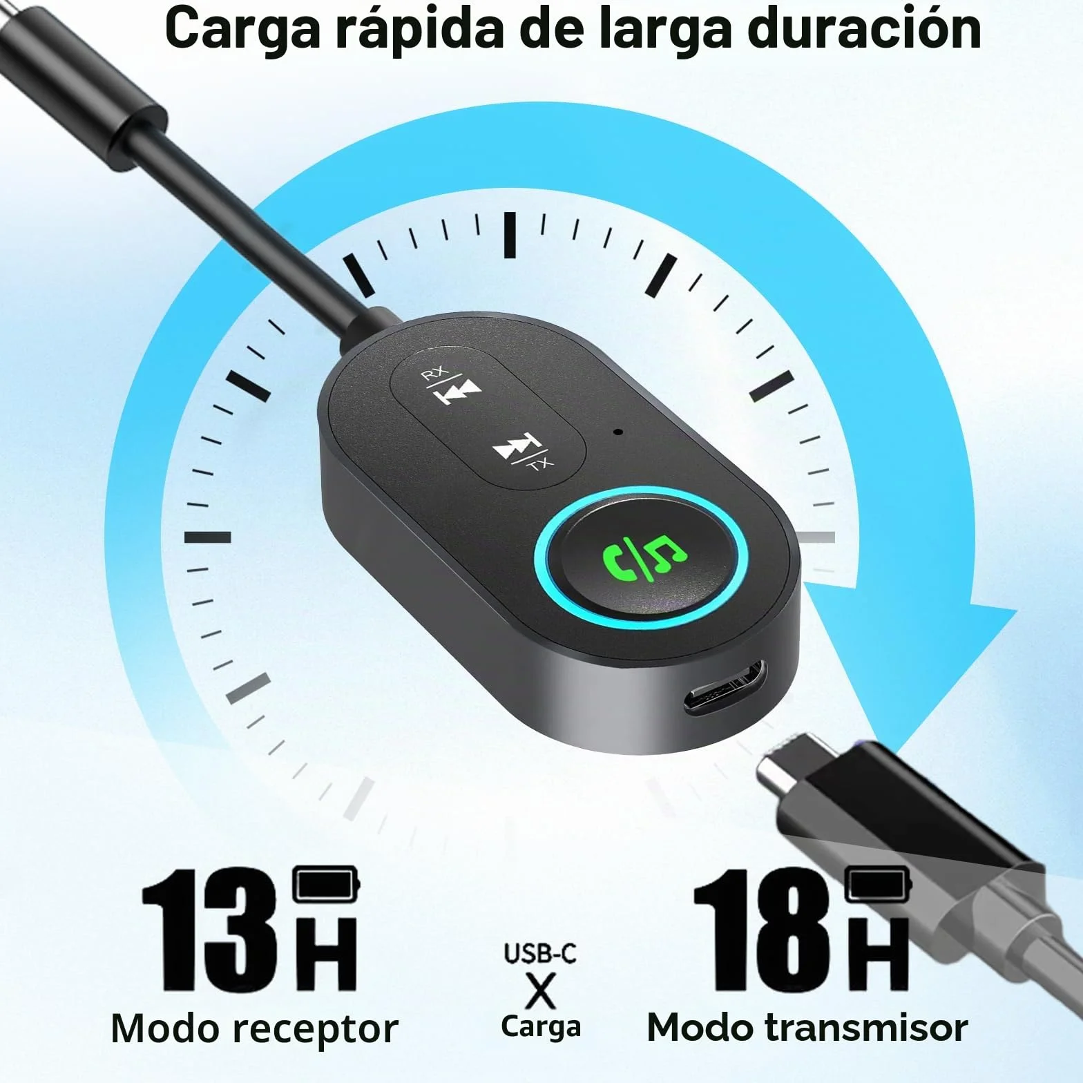 Receptor transmisor Bluetooth 5.3, conector dual para aviones, micrófono para llamadas, adaptador auxiliar 2 en 1 Bluetooth para auriculares, altavoz y coche
