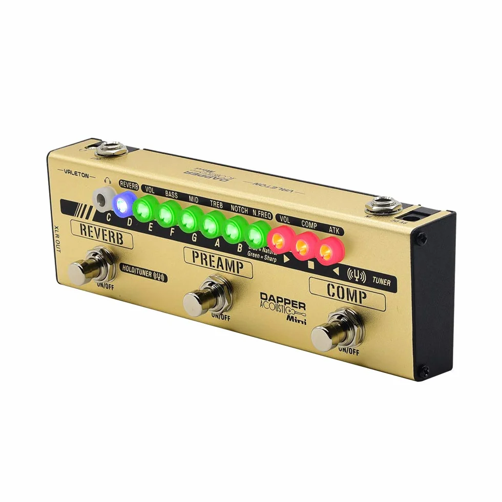 Valeton Dapper Acústica Mini guitarra electroacústica DI Preamplificador analógico Pedal multiefectos