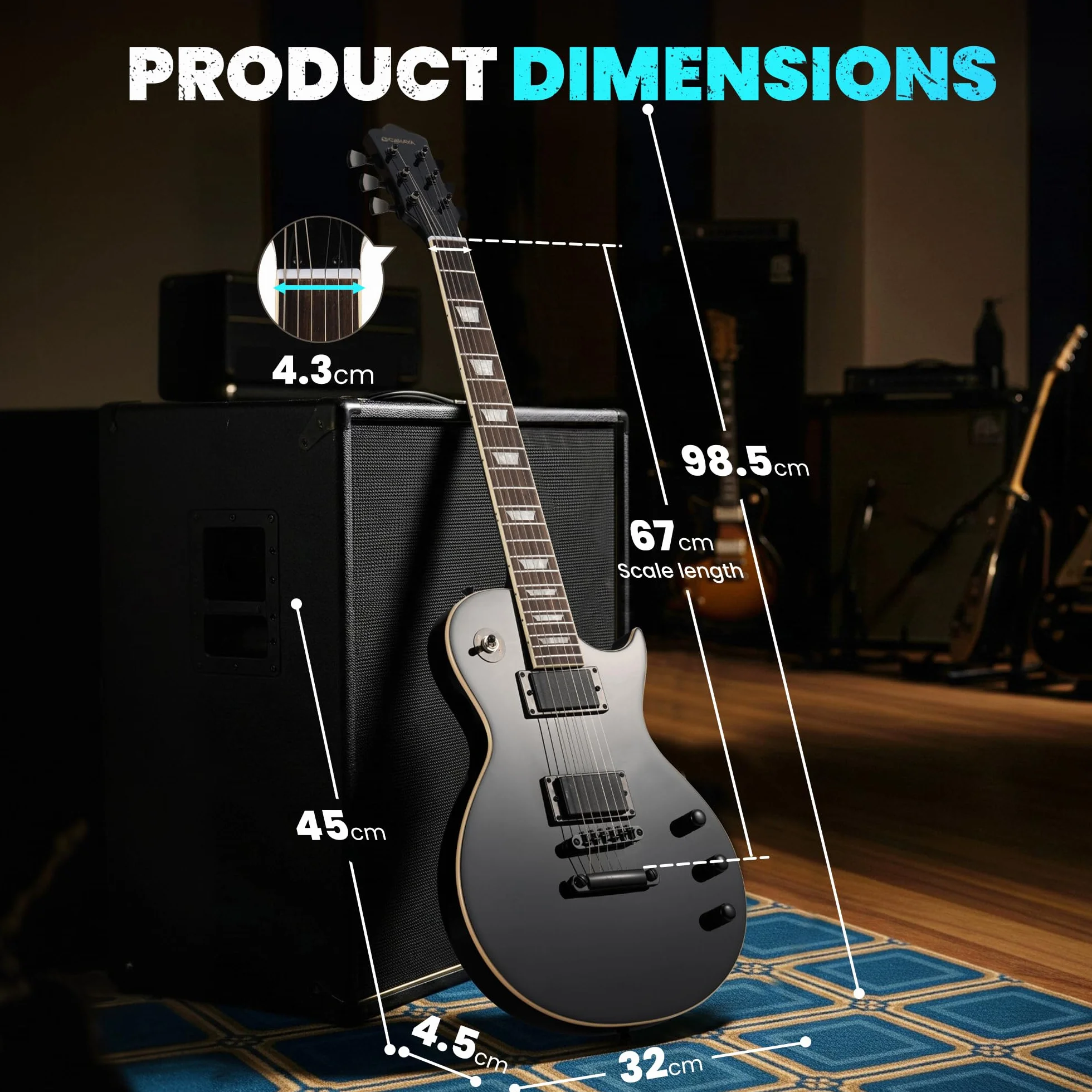 CAHAYA Guitarra Eléctrica LP 39": Kit para Principiantes, Cuerpo de Okoumé, Mástil de Arce, 2 Pastillas Humbucker, con Funda, Correa y Cable, Negro