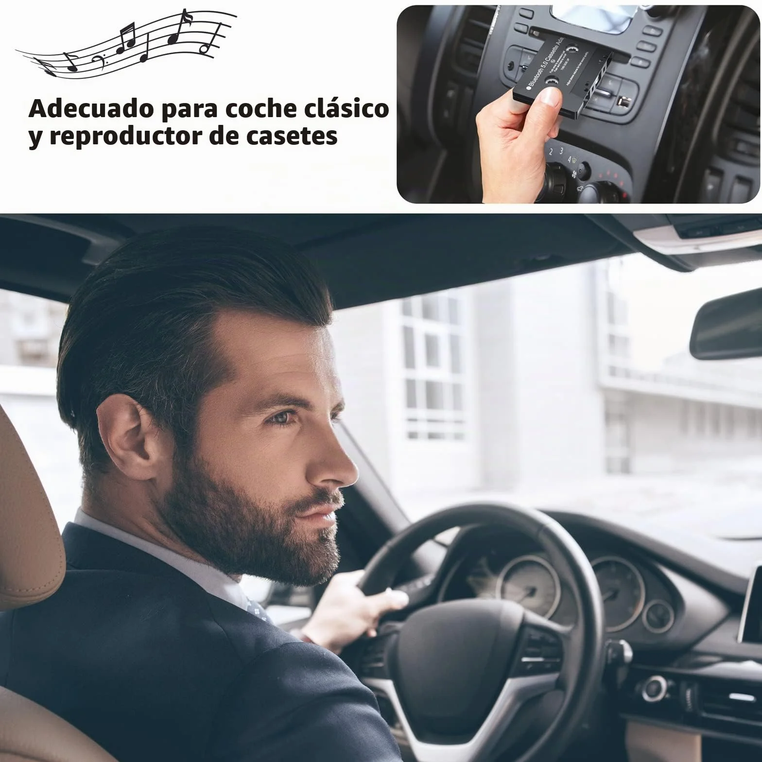 Mersoco Adaptador de cassette Bluetooth 5.0 con función manos libres - Adaptador de cassette para auto a AUX para radio de coche, compatible con smartphone, reproductor MP3, PC