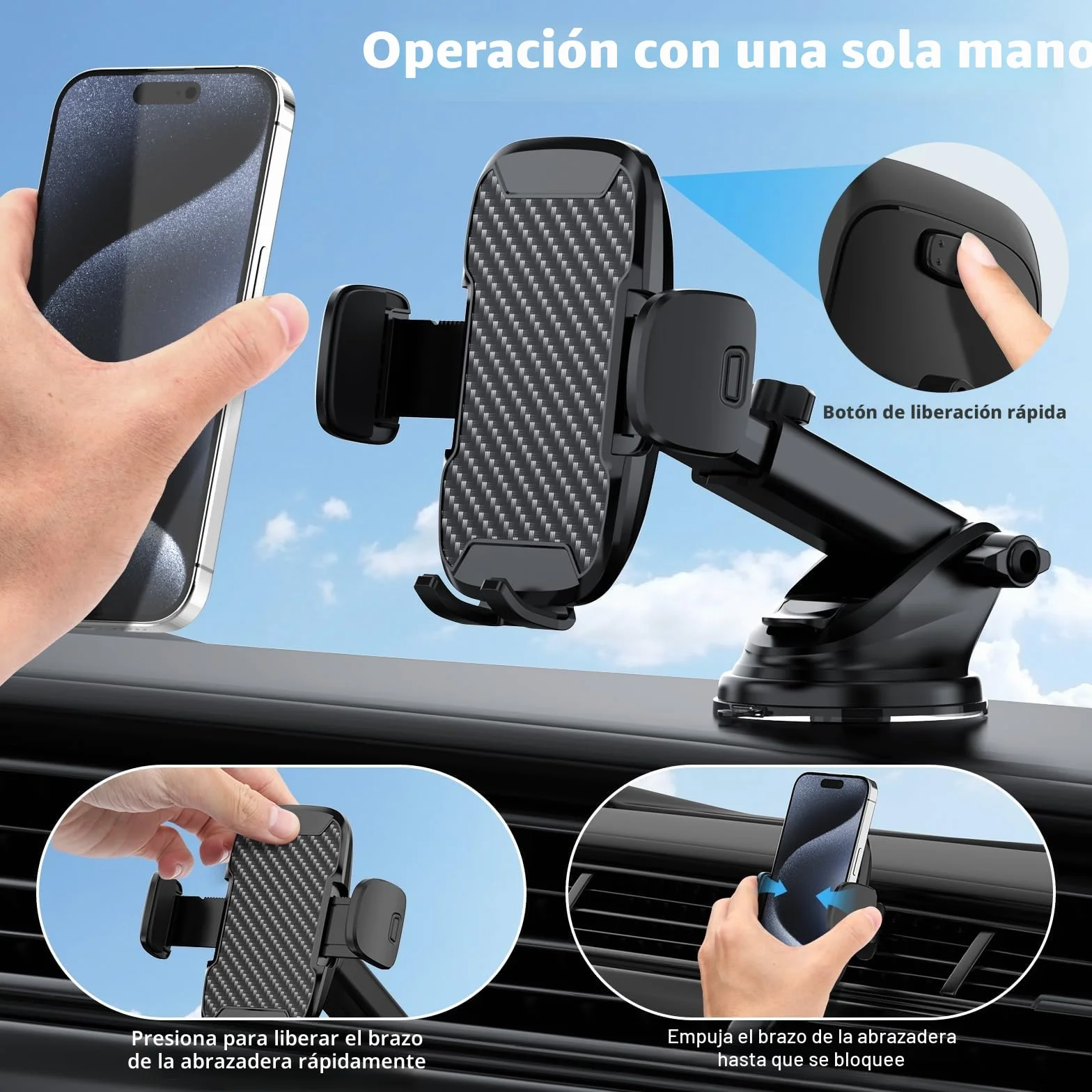 Vexloria Soporte Móvil Coche Universal con Ventosa y Clip para Teléfonos 4-7"