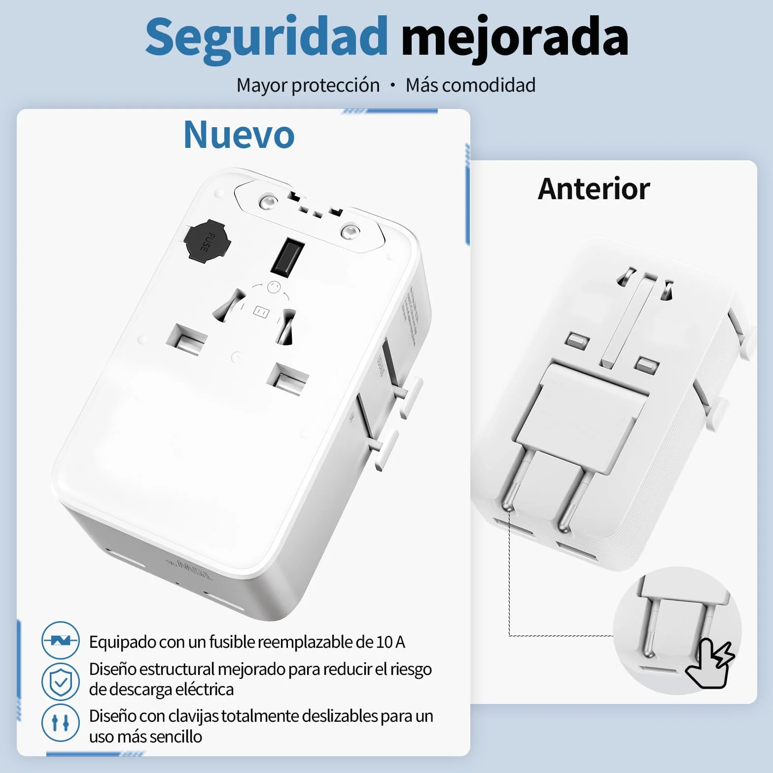 Adaptador Enchufe Universal Ultrafino, Adaptador Universal de Viaje con 1 USB-A y 2 USB-C, Adaptador Compacto Enchufe UK/USA/Reino Unido/Americano/Australia/Japón/Tailandia