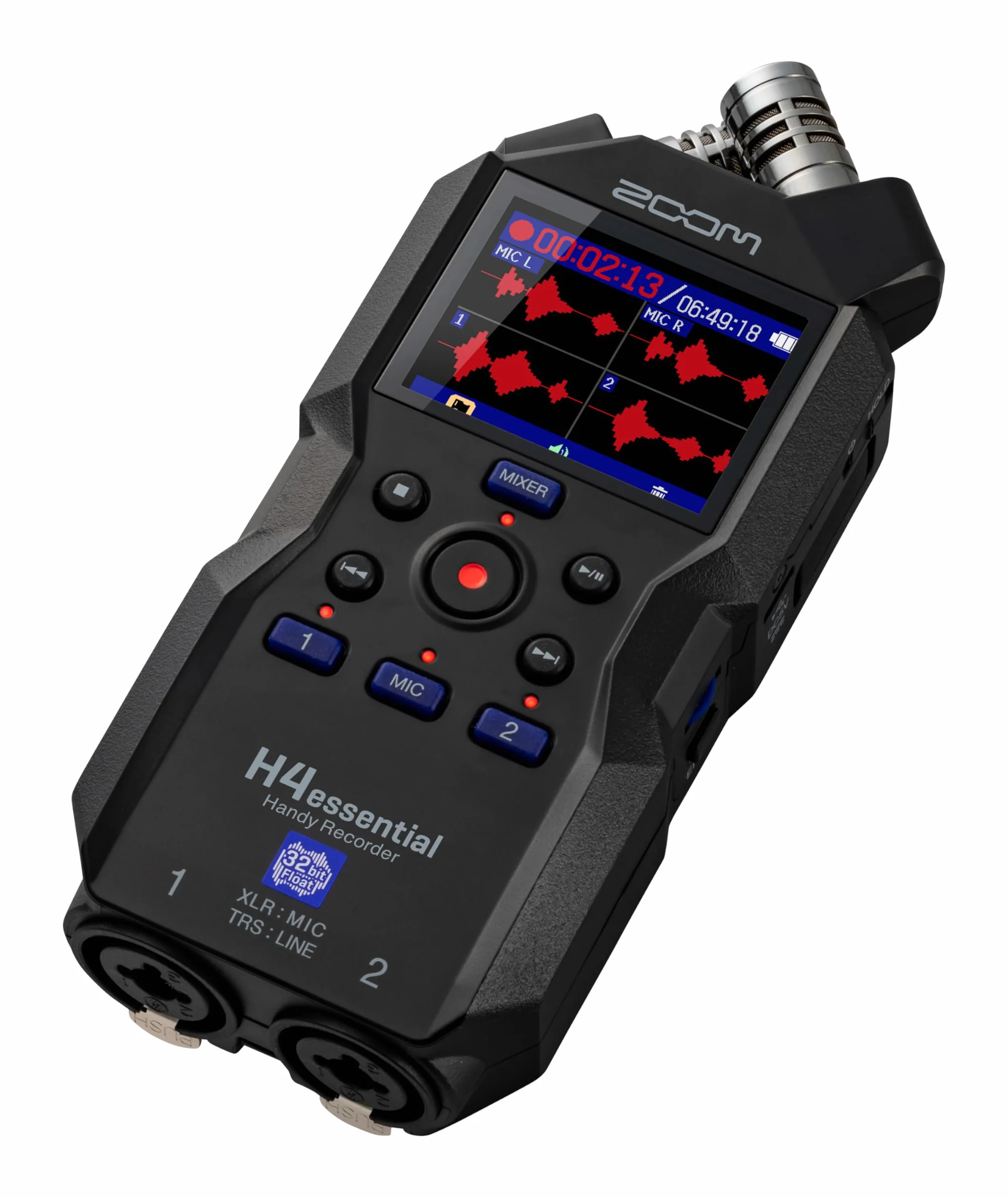 Zoom H4essential Grabadora 4 Pistas 32-bit con Coma Flotante, accesibilidad, micros estéreo, 2 entradas XLR/TRS, Interface de Audio USB, para músicos, podcasters y más