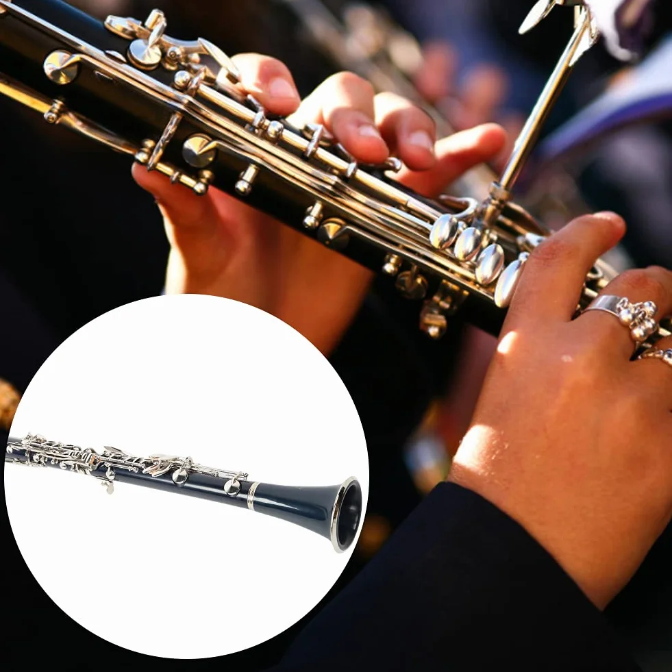 Clarinete de Baquelita de Tono BB de 17 Teclas con Botón de Niquelado Antioxidante Tamaño Compacto Y Extraíble Diseño de Apertura Preciso Adecuado para Estudiantes Principiantes (Azul)