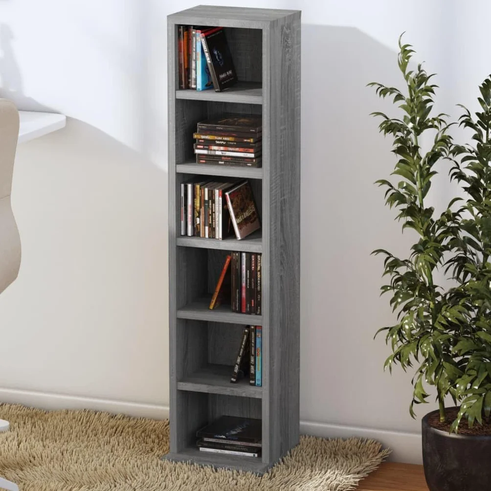 Toshilian Estantería de almacenamiento para CD/DVD, armario de CD, mueble de almacenamiento de CD, armario de CD Sonoma gris 21x20x88 cm Madera de ingeniería