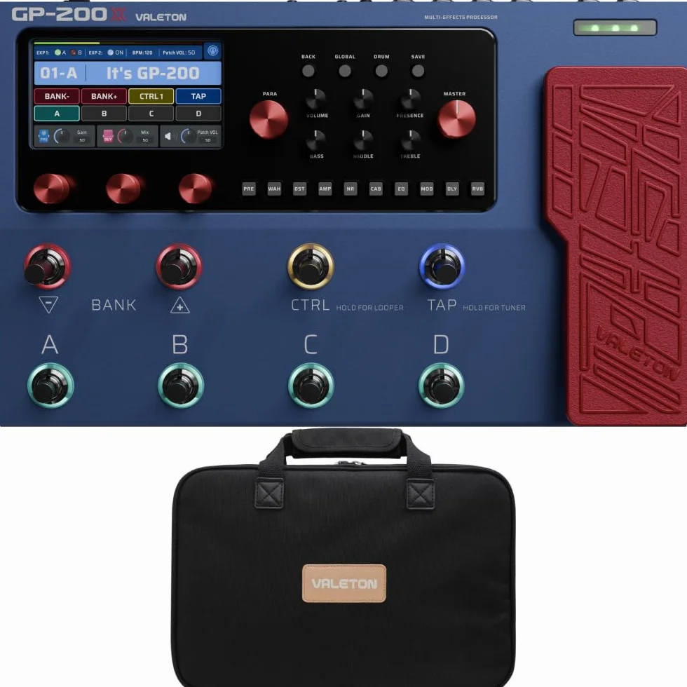Valeton GP-200X Multi-Effects Pedal + GPB-1 Gig Bag Bundle - Expression FX Loop MIDI I/O Amp Modeling IR Cabinets Artist Presets for Guitar/Bass
