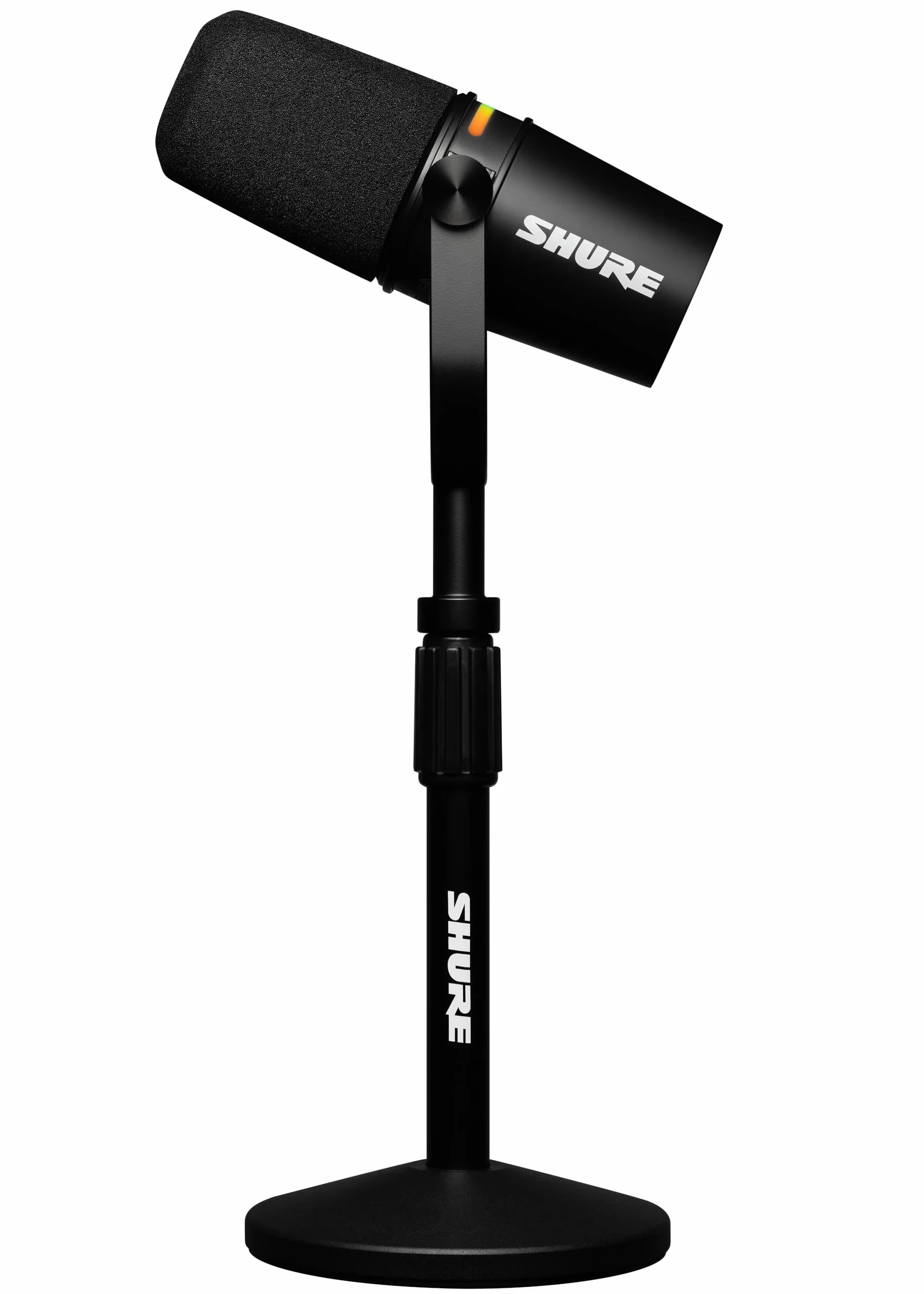 Shure MV7+ Micrófono para Podcast con Soporte de micrófono-Audio Mejorado, Panel táctil LED, Salidas USB-C y XLR, Modo de nivelación automática, Filtro Pop Digital, Efectos de reverberación - Negro