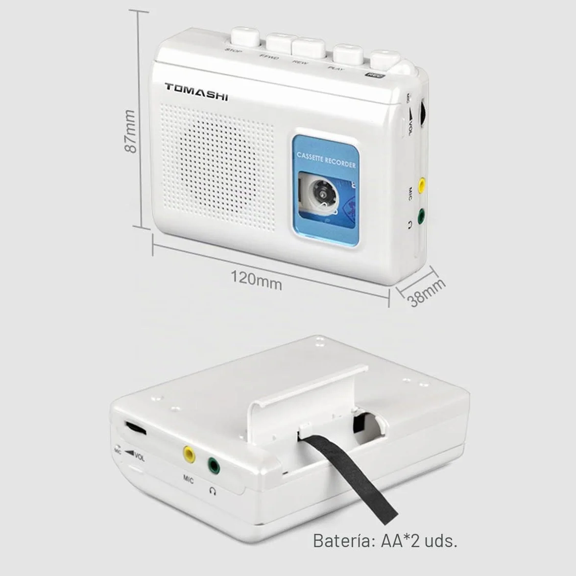 TOMASHI Walkman Grabadora de Cinta portátil con Altavoz Integrado micrófono