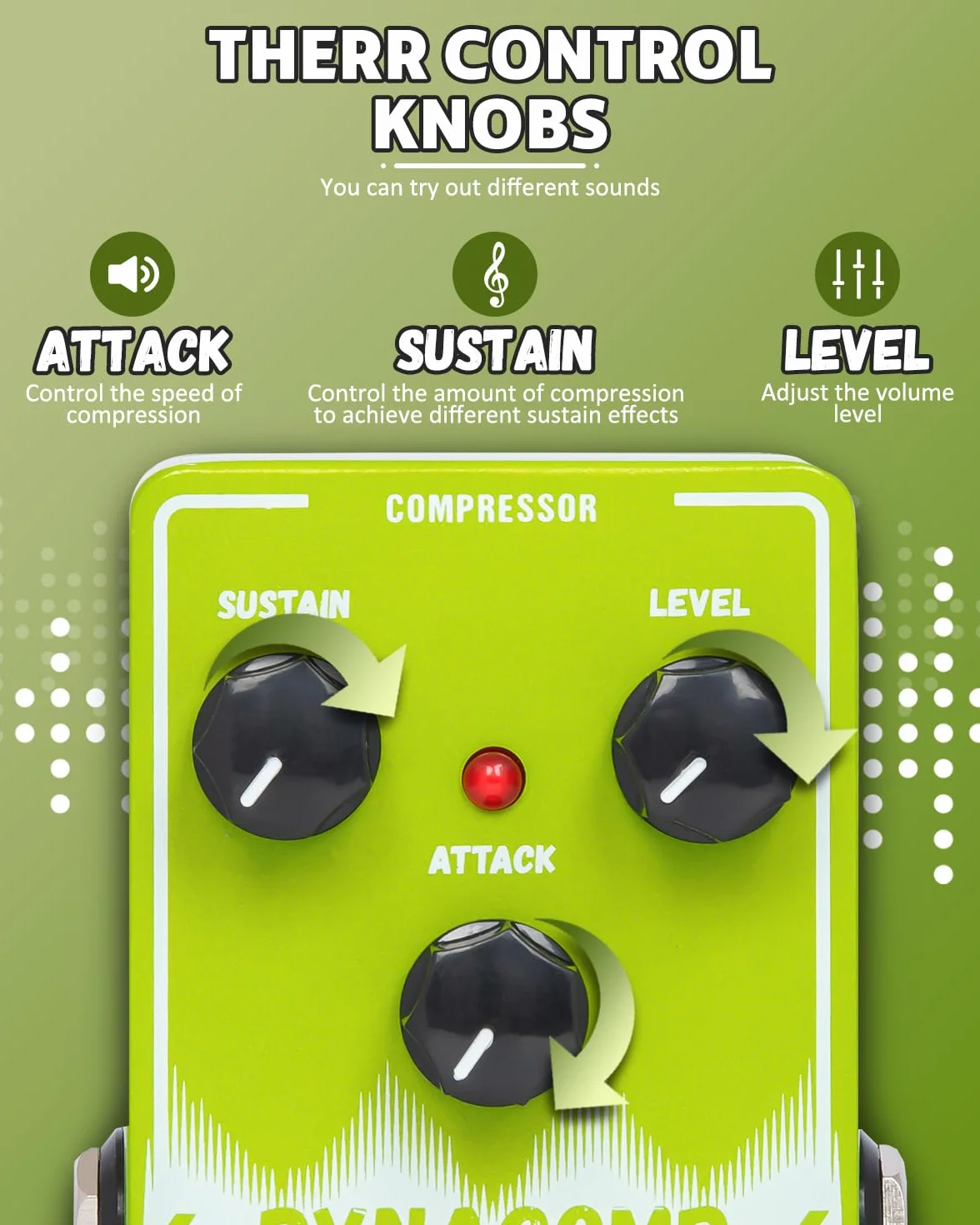 STRICH DYNACOMP - Pedal compresor de guitarra, pedal de efecto analógico puro esencial para guitarra eléctrica y bajo, control de 3 perillas, True Bypass