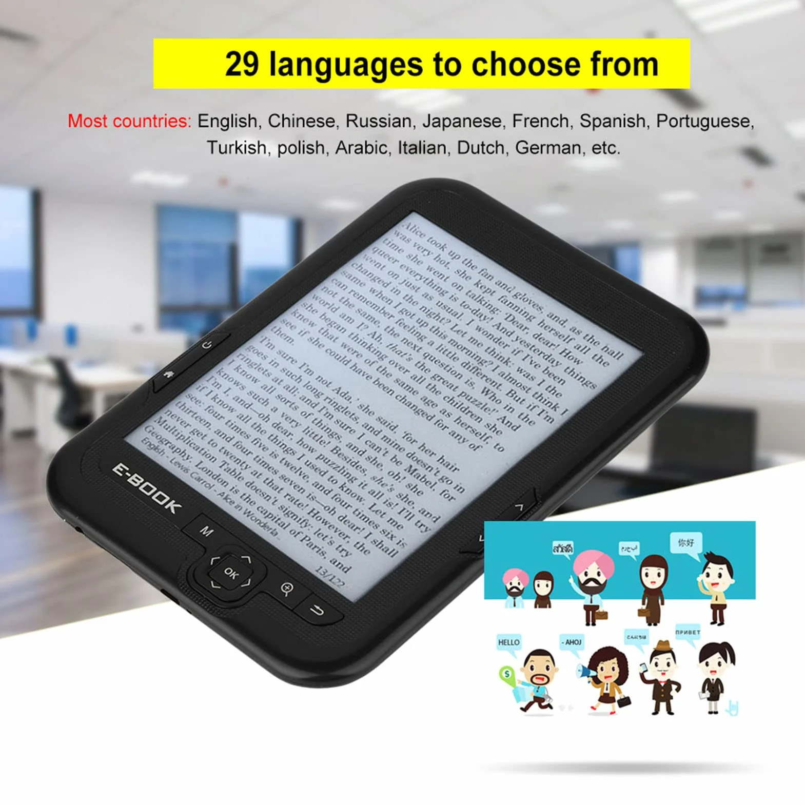 Wakects Lector EBOOK 6 pulgadas luz cálida ajustable 29 idiomas negro 8G