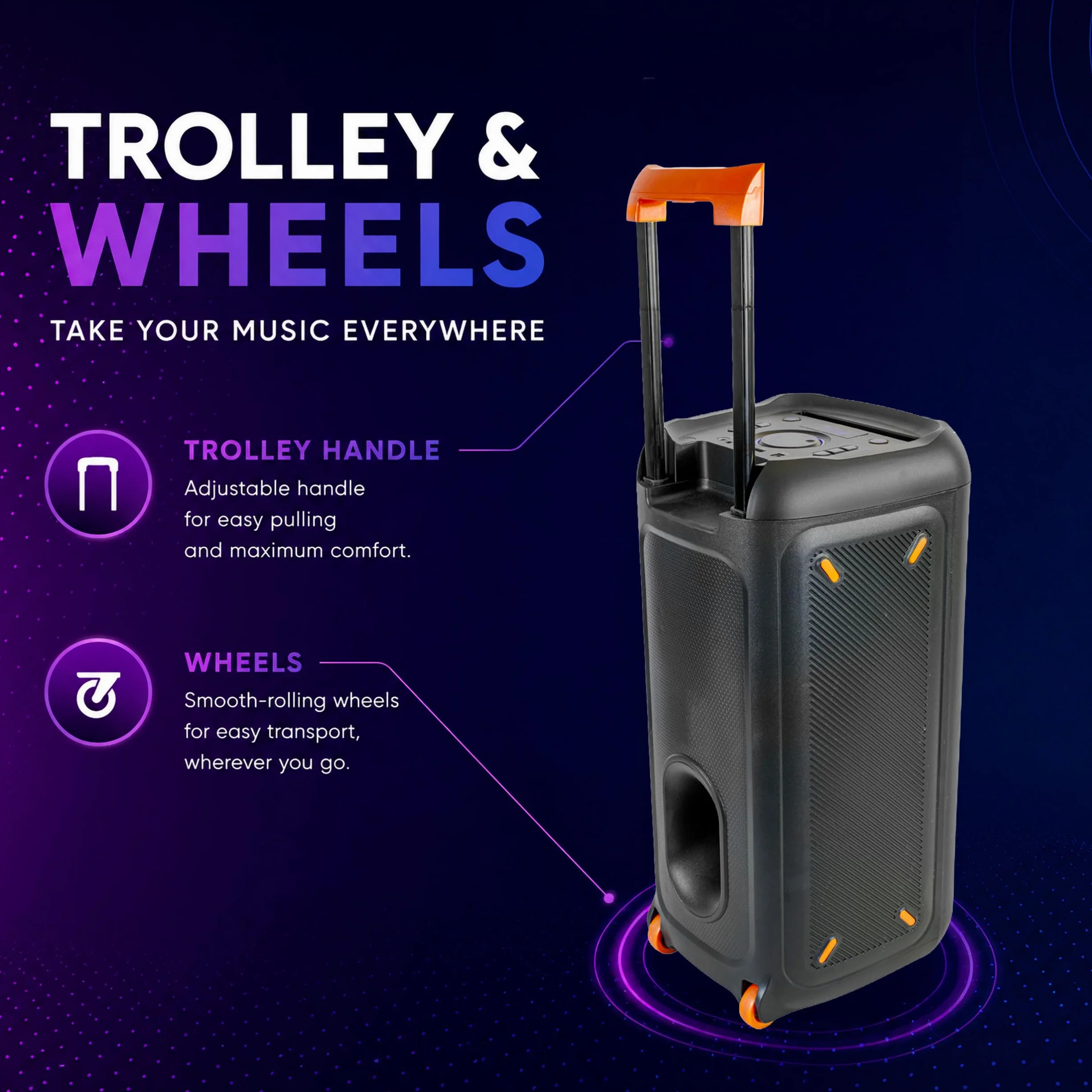 Ibiza ERIS400 Altavoz Bluetooth portátil con batería y LED – 2 woofers iluminados – TWS – USB, MicroSD, AUX – Micrófono con Cable Incluido – Trolley, Ruedas – Ideal para Fiestas y Karaoke