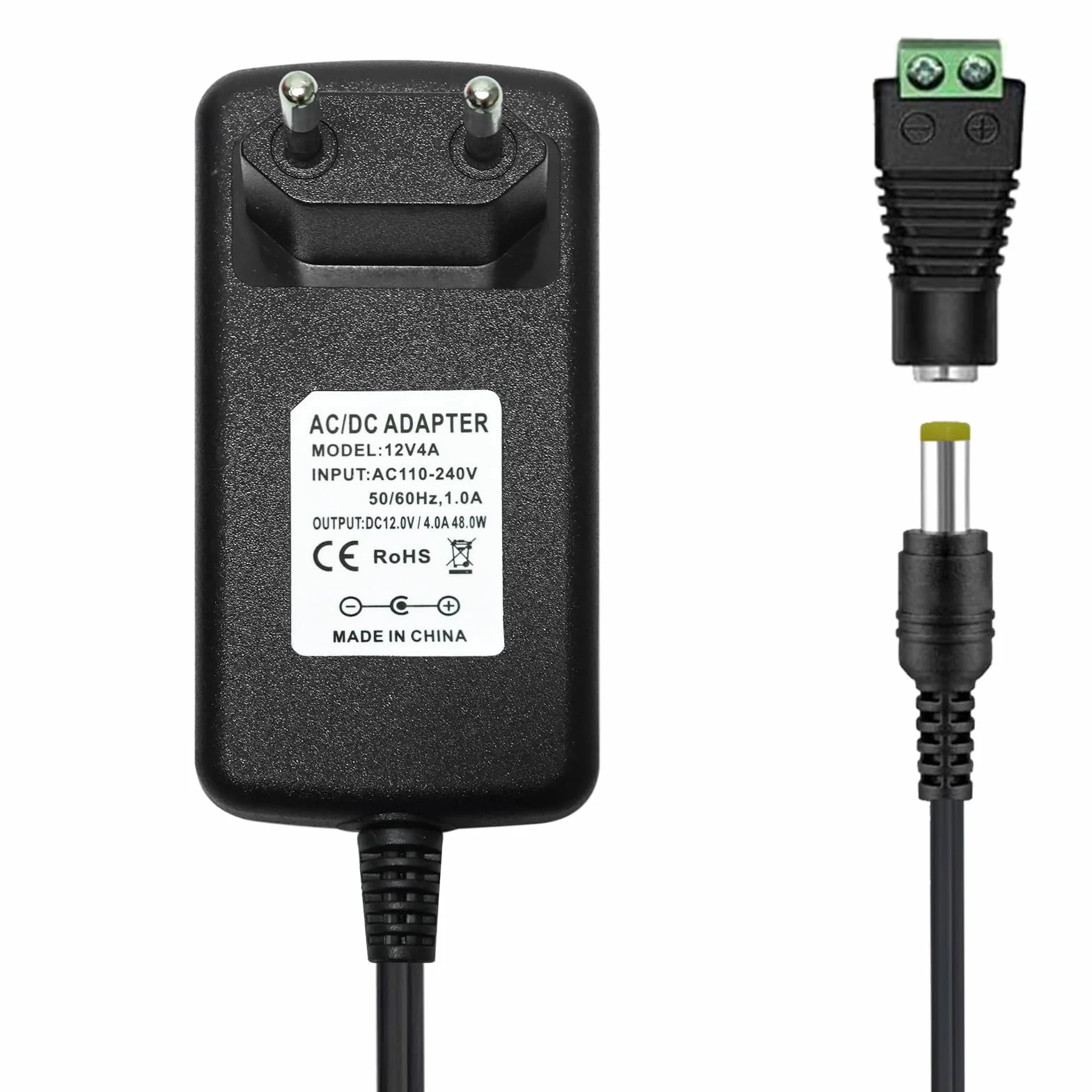 12V 4A Adaptador de Corriente Transformador 48W Fuente de alimentación 5.5 x 2.1/2.5 mm para CCTV, Cámara, Enrutador, LED Tira de luz 5050 2835