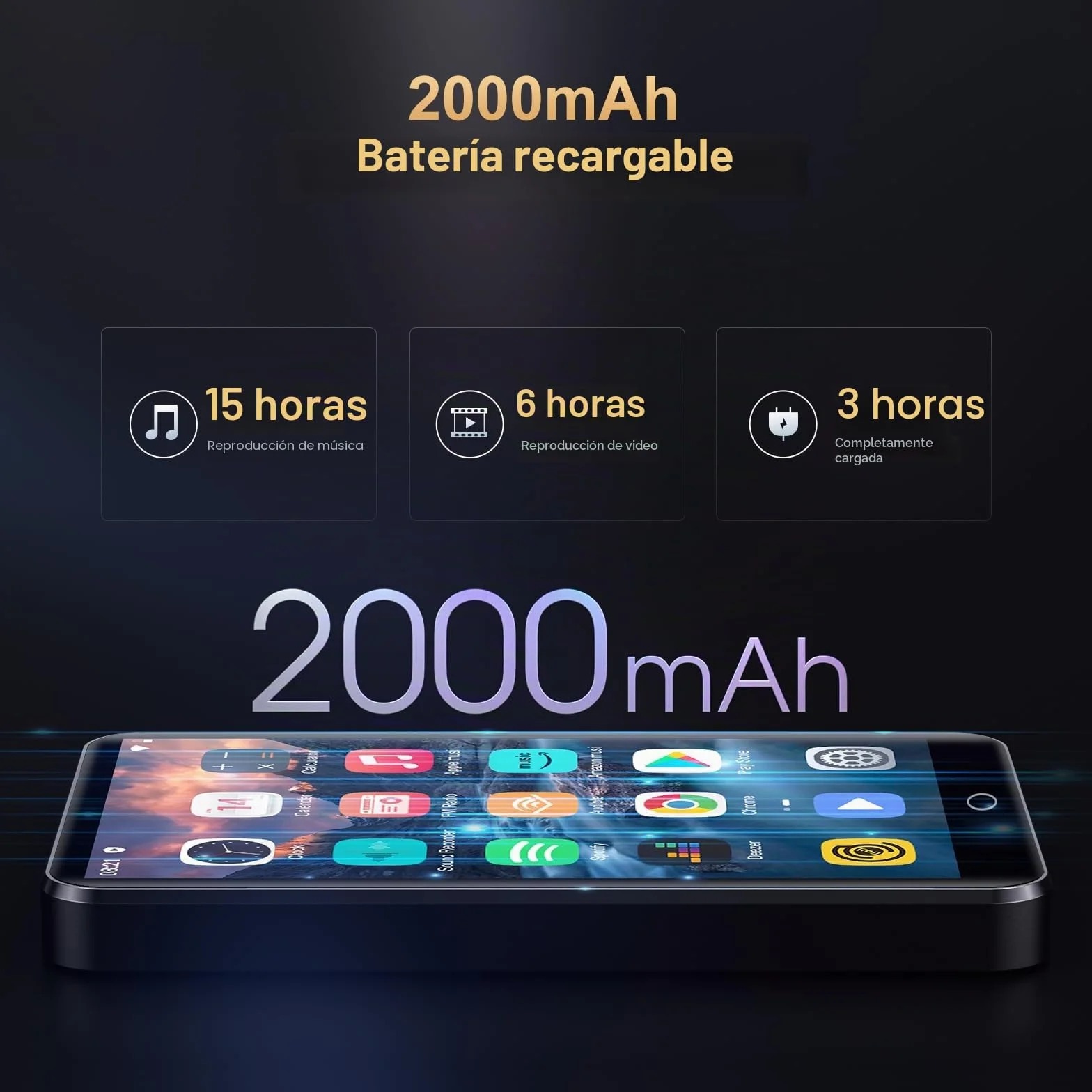 Oilsky 80GB 4" 1080P Pantalla táctil Android 9.0 Reproductor MP3 MP4 Bluetooth WiFi Portátil Música Spotify Audible Negro