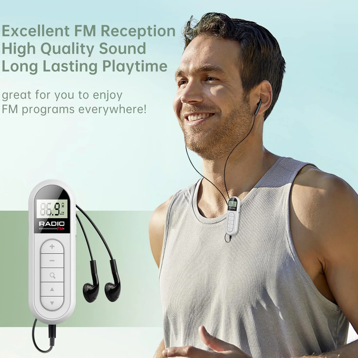 Mini Radio FM de Bolsillo 300MAh Radio PortáTil Recargable 76-108MHZ con Pantalla LCD Retroiluminada Auriculares con Cable de 3,5 Mm